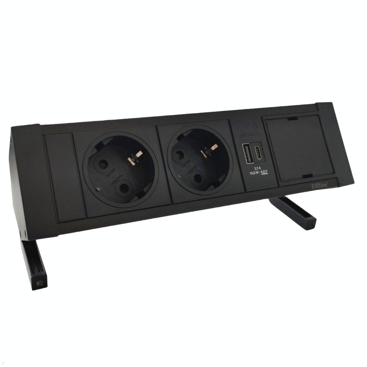 EVOline DockSquare 2-fach Steckdose USB-A/C, Leermodul und Befestigungszwingen
