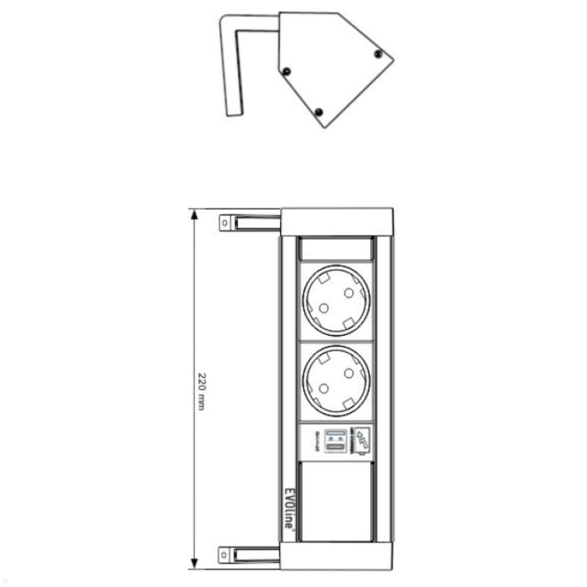 EVOline DockSquare 2-fach Steckdose USB-A/C, Leermodul und Befestigungszwingen