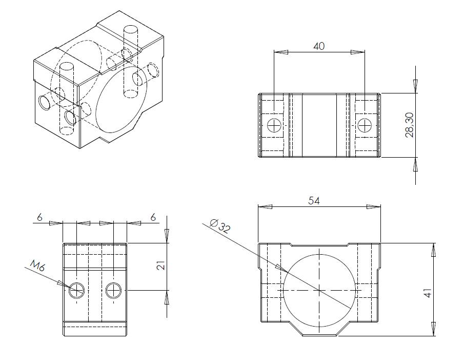 Trapezgewindemutter 16x4 R Rotguss mit Aluminiumgehäuse