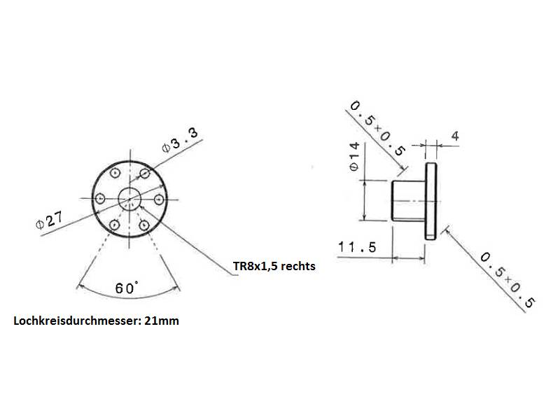 Trapezgewindemutter Flansch EBFM 8x1,5 rechts Rotguss