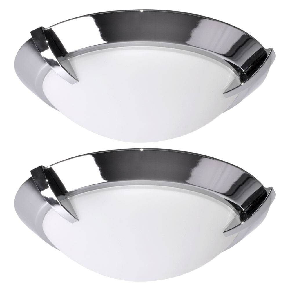 LED Deckenleuchte Glas satiniert Deckenlampe Badezimmer Wohnzimmerleuchte chrom rund, Metall, 12W 1200lm warmweiß, DxH 27x8,3 cm, 2er Set