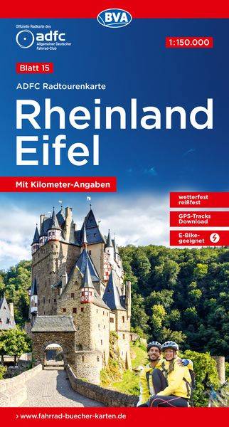 ADFC-Radtourenkarte 15 Rheinland /Eifel 1:150.000, reiß- und wetterfest, E-Bike