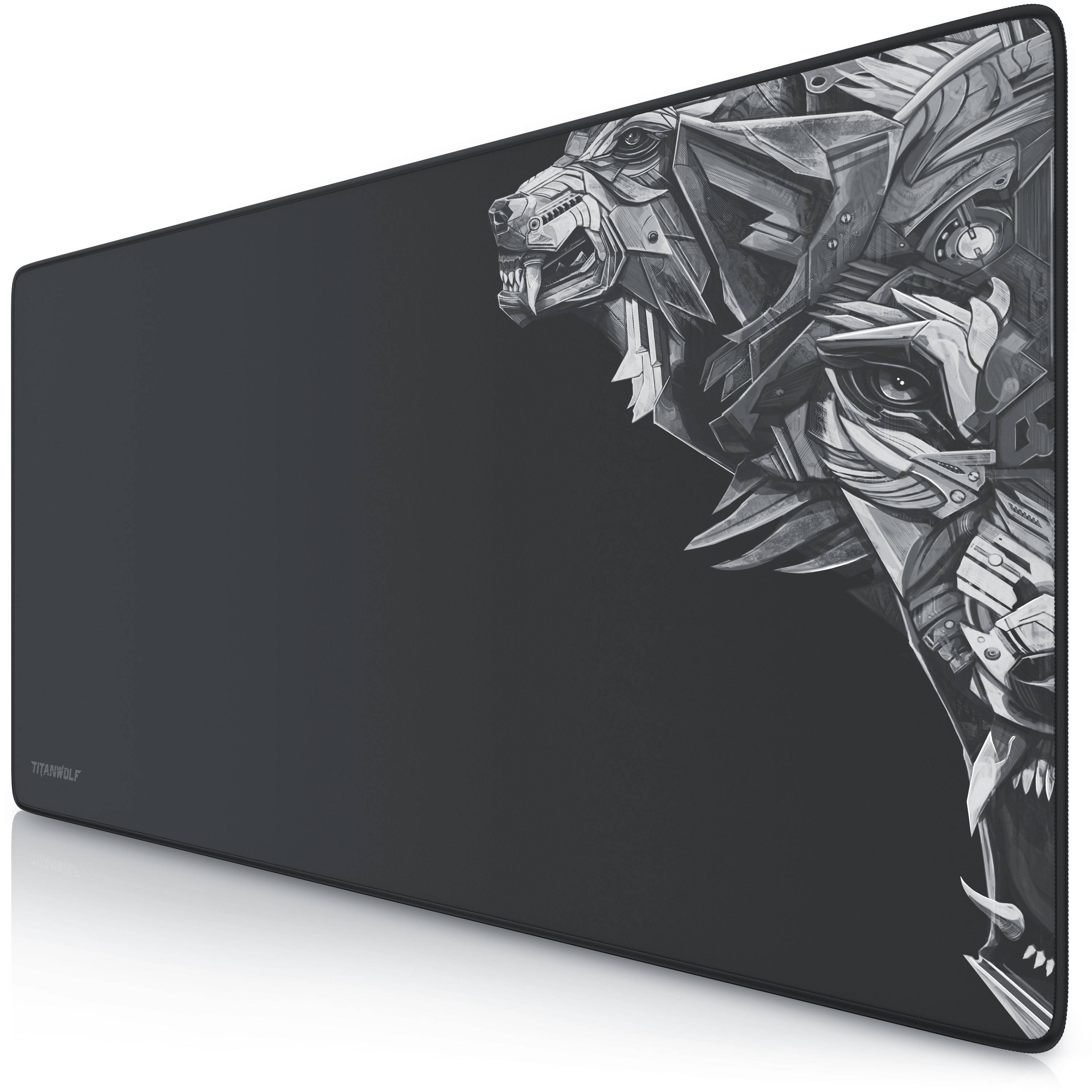 Titanwolf Gaming Mauspad XXL, glattes Stoffgewebe, Speed Mousepad 900 x 400mm große Fläche, Wolfsmotiv rechts