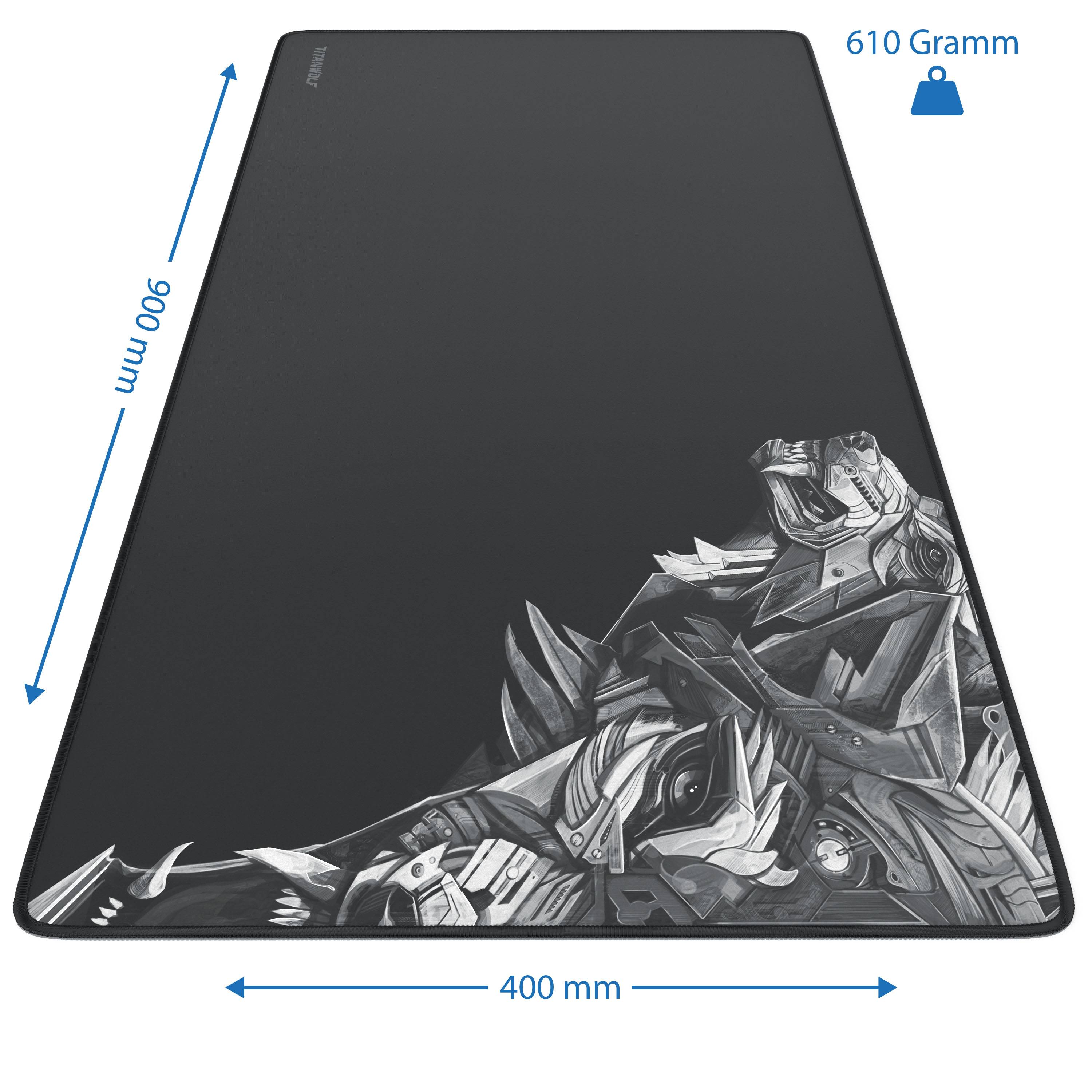 Titanwolf Gaming Mauspad XXL, glattes Stoffgewebe, Speed Mousepad 900 x 400mm große Fläche, Wolfsmotiv rechts