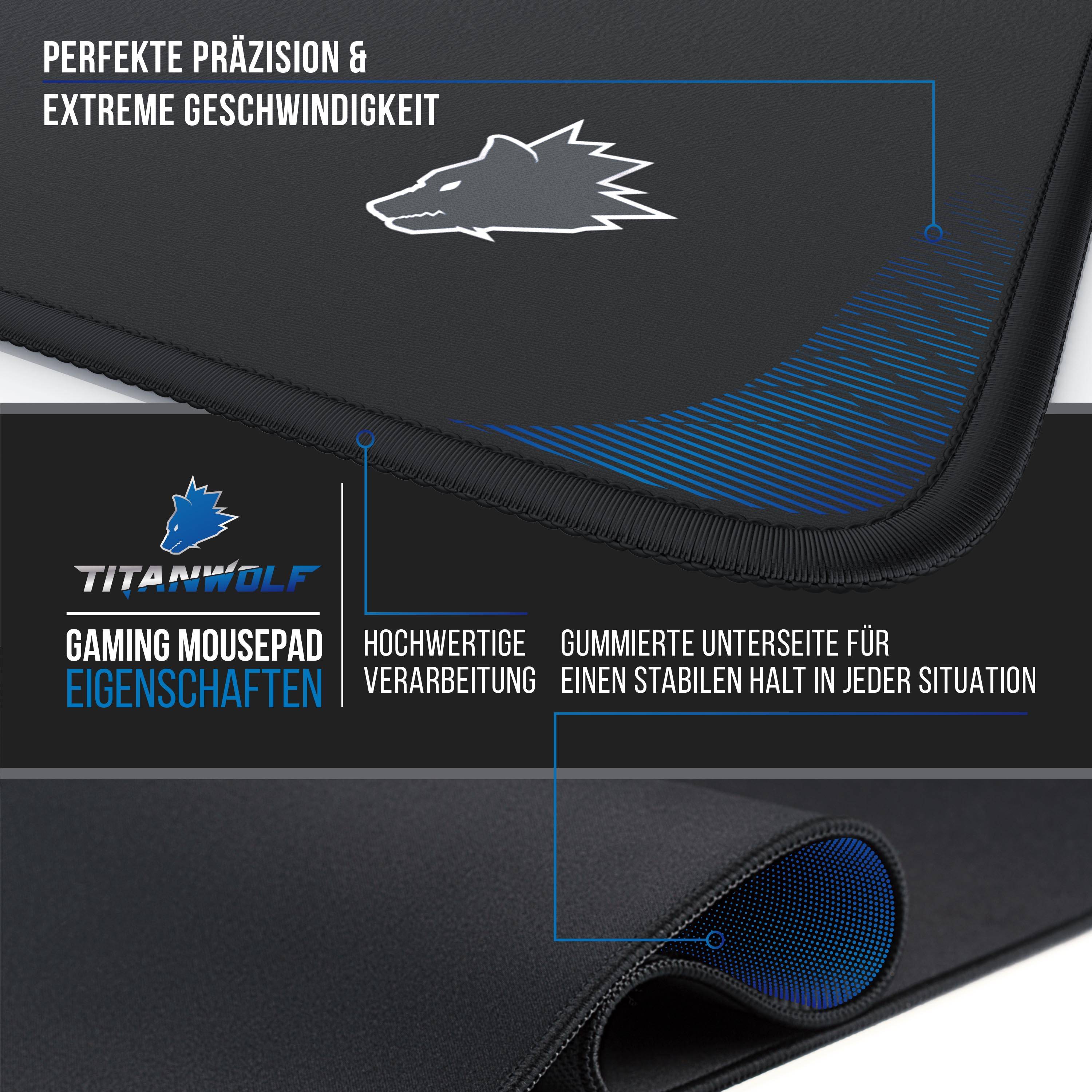 Titanwolf Gaming Mauspad XXL, glattes Stoffgewebe, Speed Mousepad 900x400mm große Fläche, kleines Logo rechts