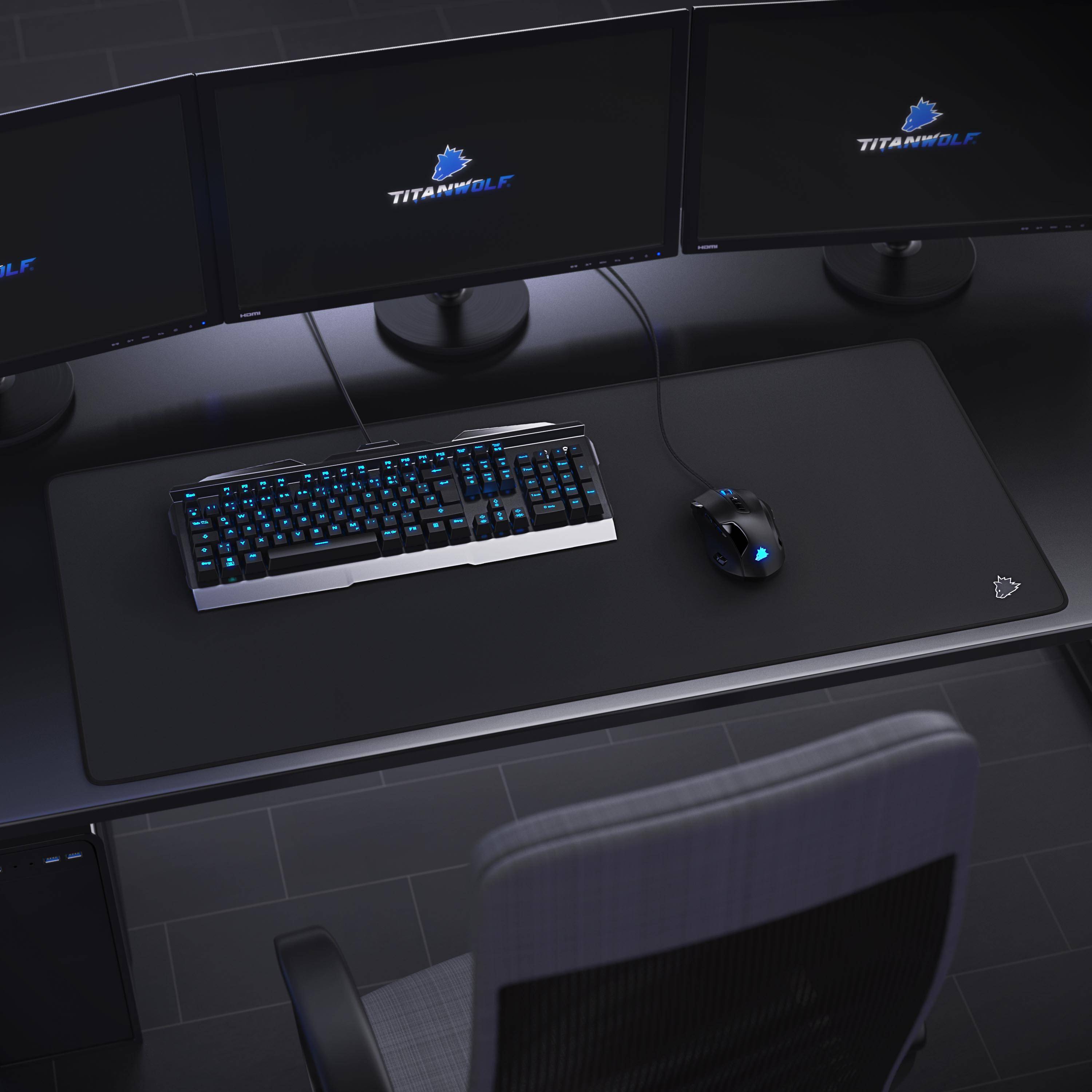 Titanwolf Gaming Mauspad XXL, glattes Stoffgewebe, Speed Mousepad 900x400mm große Fläche, kleines Logo rechts