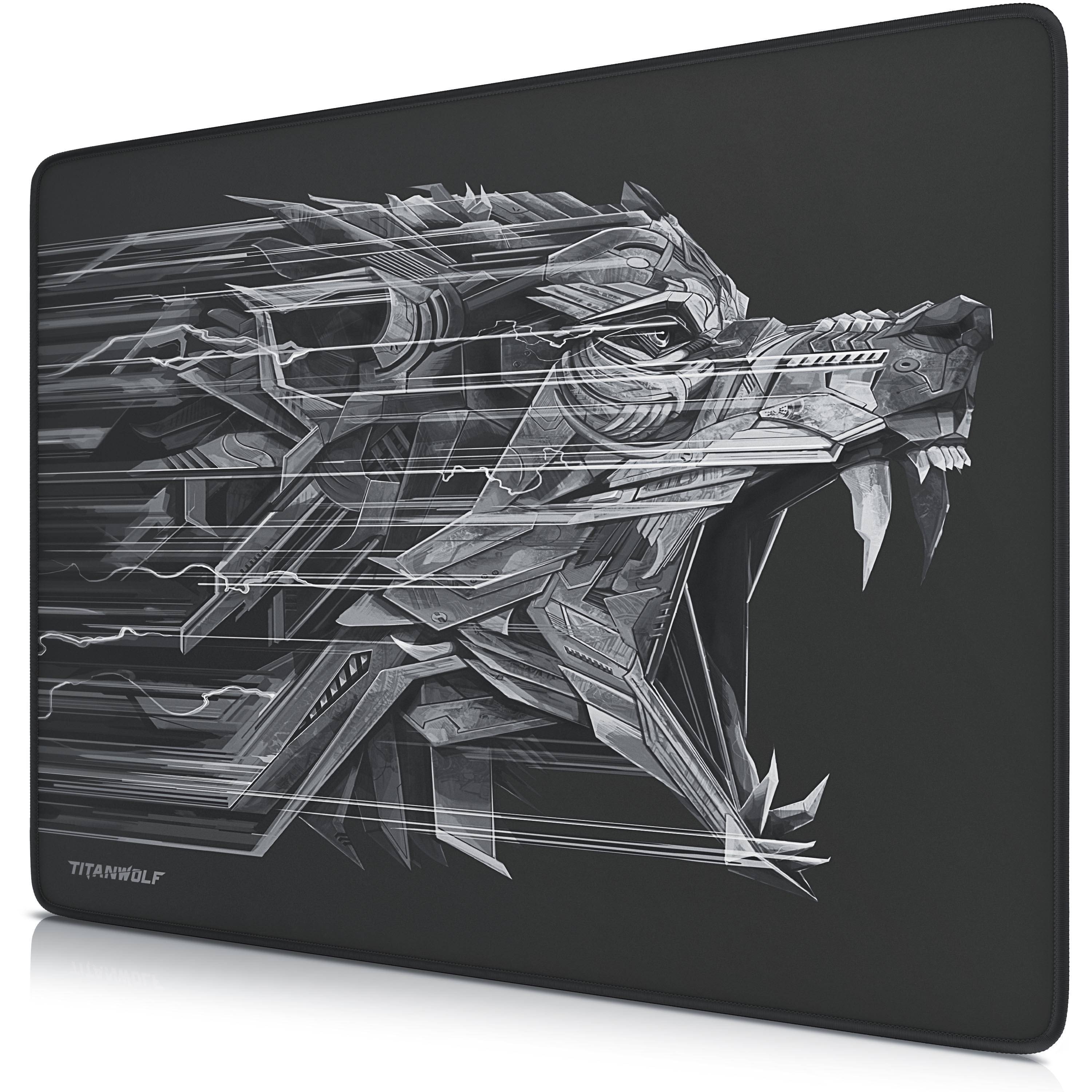 Titanwolf Gaming Mauspad XL, 440 x 350mm Mousepad mit Stoffoberfläche, Gummierte Rückseite, Wolfsmotiv