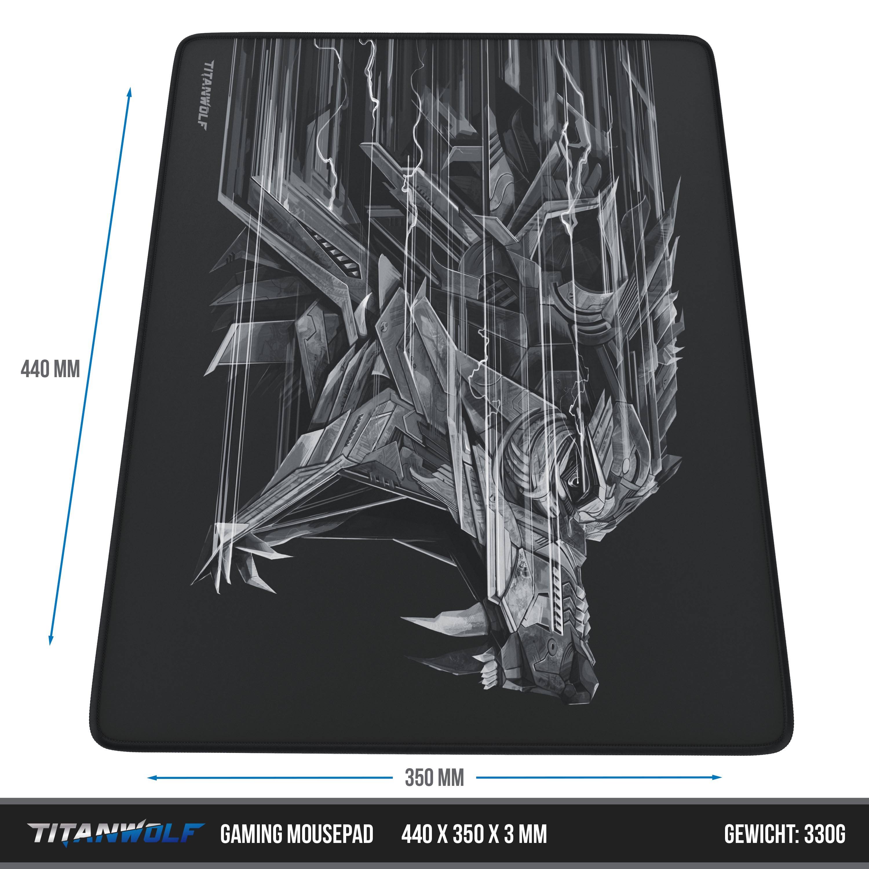 Titanwolf Gaming Mauspad XL, 440 x 350mm Mousepad mit Stoffoberfläche, Gummierte Rückseite, Wolfsmotiv