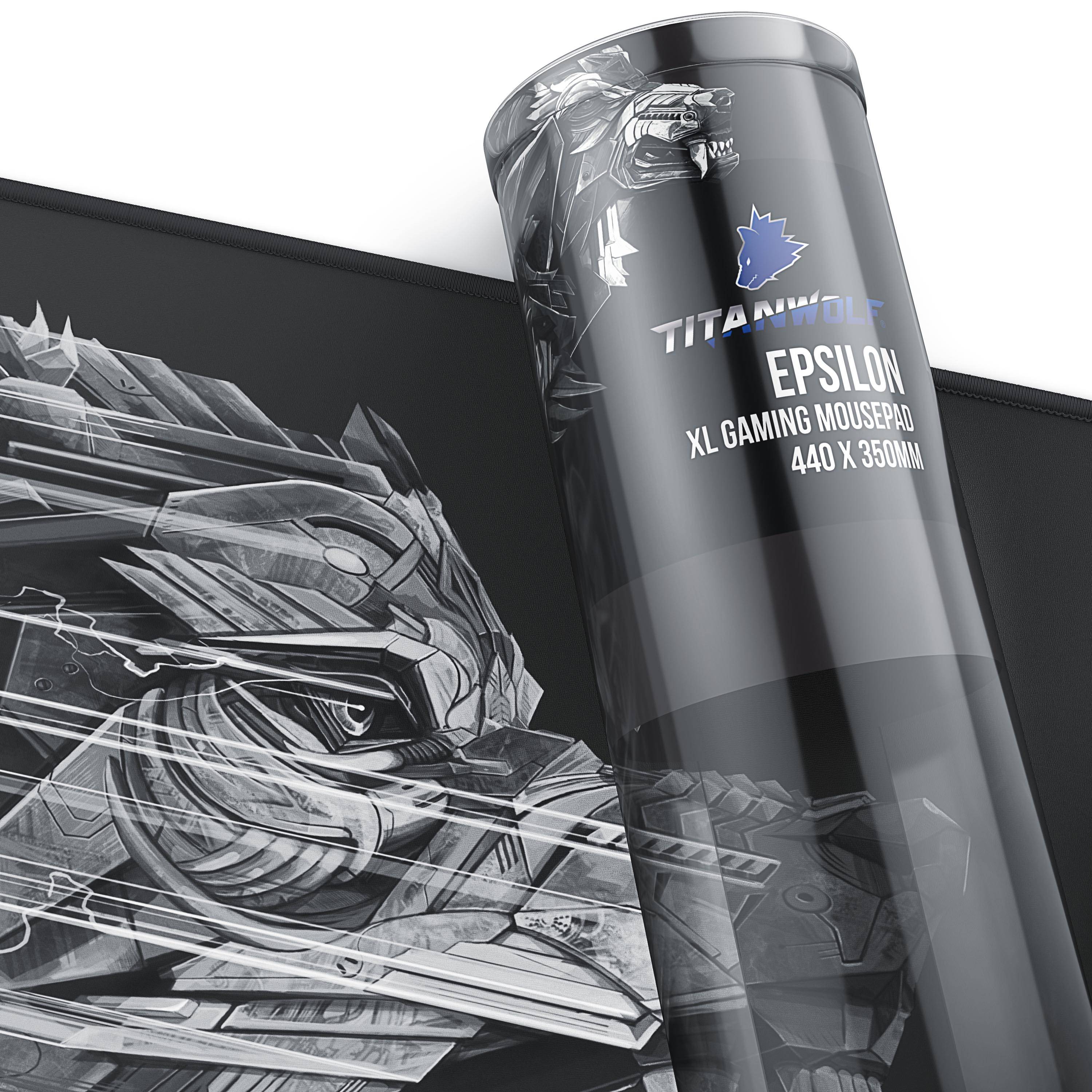 Titanwolf Gaming Mauspad XL, 440 x 350mm Mousepad mit Stoffoberfläche, Gummierte Rückseite, Wolfsmotiv