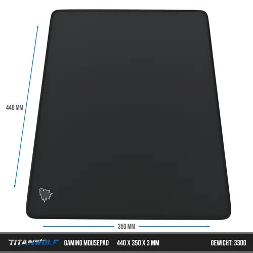 Titanwolf Gaming Mauspad XL, 440 x 350mm Mousepad mit Stoffoberfläche, Gummierte Rückseite, kleines Motiv Titanwolf Gaming Mauspad XL, 440 x 350mm Mousepad mit Stoffoberfläche, Gummierte Rückseite, kleines Motiv