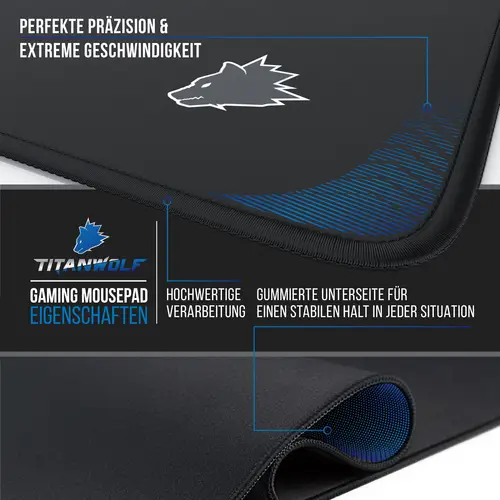 Titanwolf Gaming Mauspad, Speed Gaming Mousepad 250 x 350mm mit gummierter Rückseite, kleines Wolfsmotiv Titanwolf Gaming Mauspad, Speed Gaming Mousepad 250 x 350mm mit gummierter Rückseite, kleines Wolfsmotiv