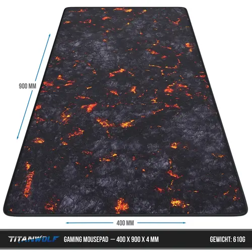 Titanwolf Gaming Mauspad XXL, glattes Stoffgewebe, Speed Mousepad 900 x 400mm große Fläche, Lavamotiv Titanwolf Gaming Mauspad XXL, glattes Stoffgewebe, Speed Mousepad 900 x 400mm große Fläche, Lavamotiv