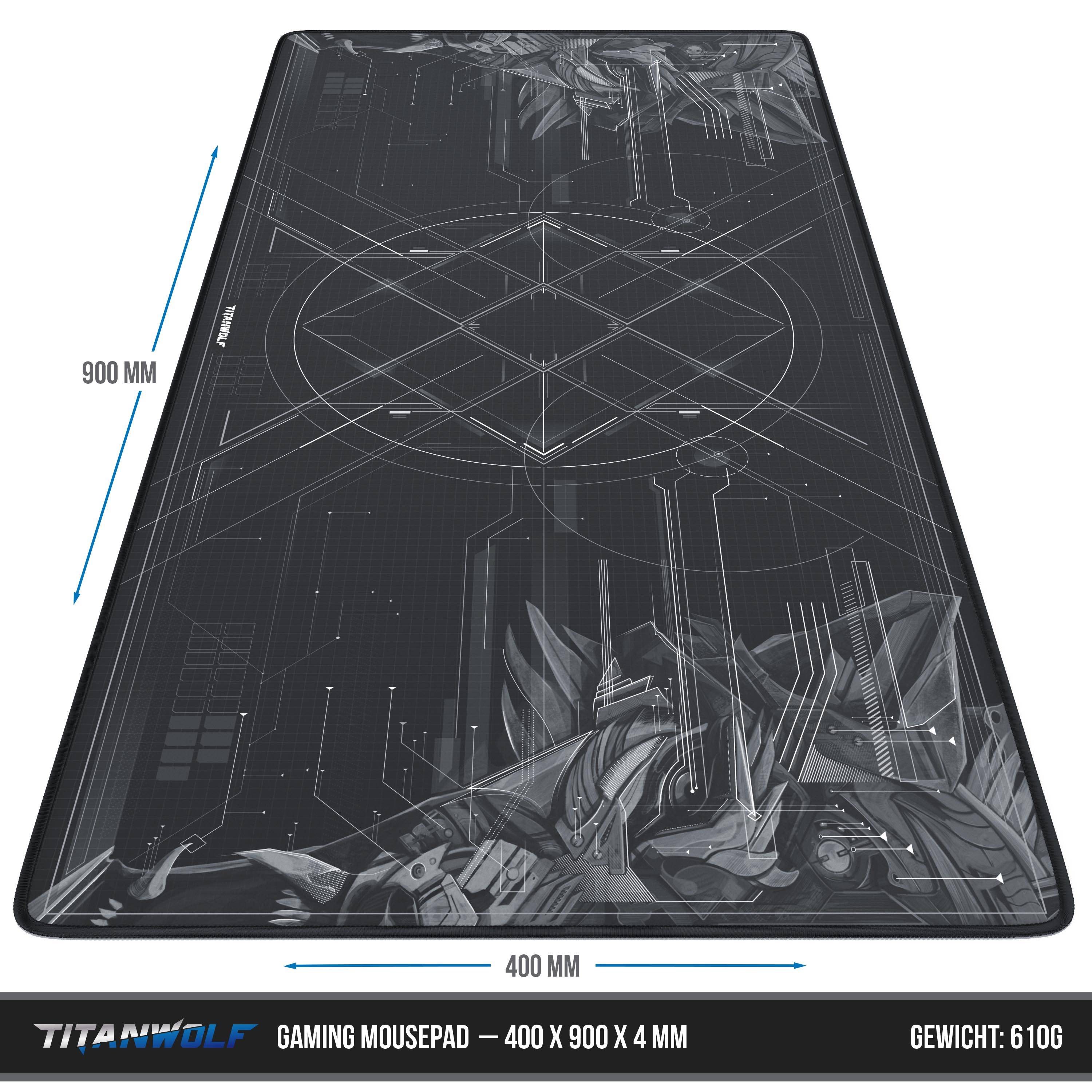 Titanwolf Gaming Mauspad XXL, glattes Stoffgewebe, Speed Mousepad 900 x 400mm große Fläche, HUD Motiv