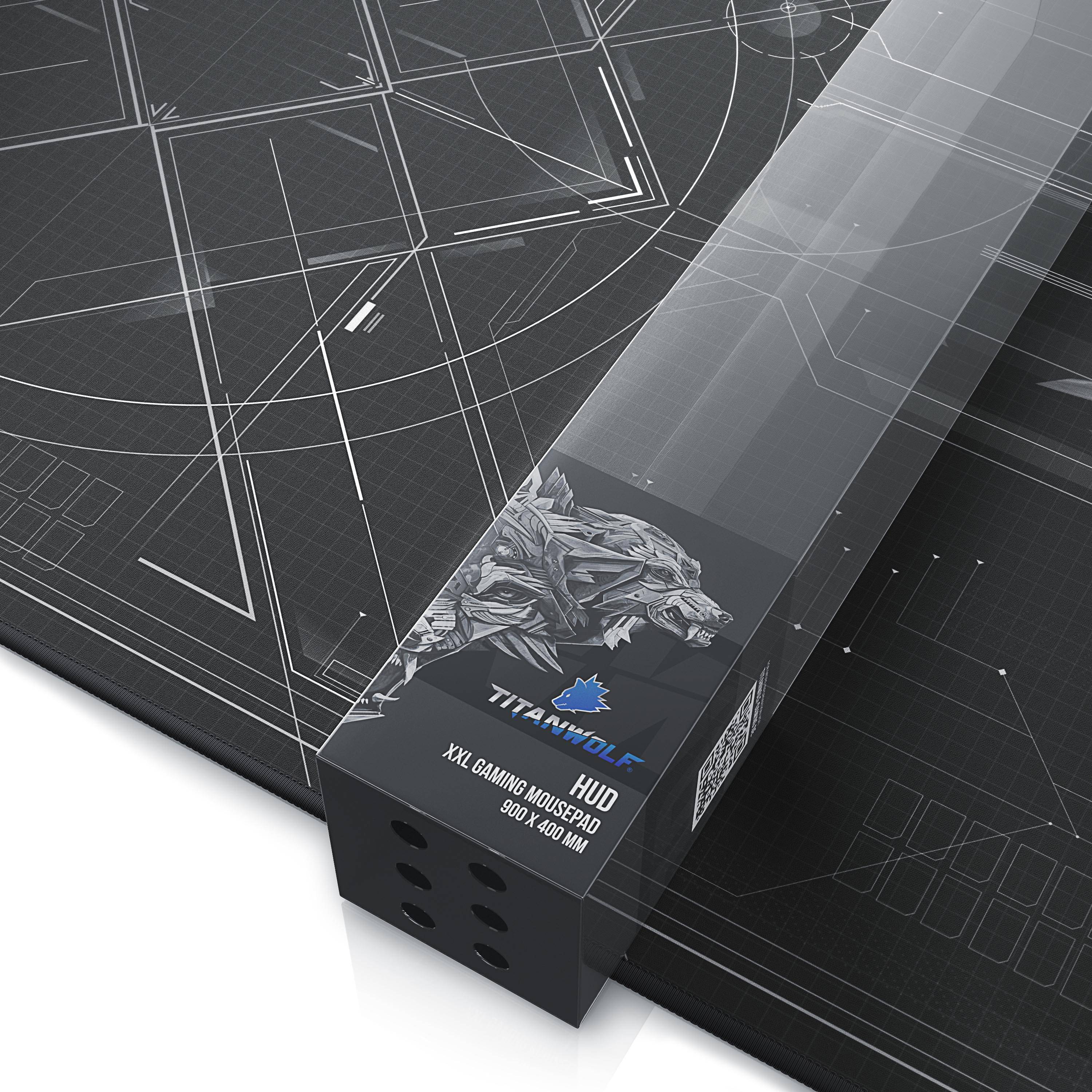 Titanwolf Gaming Mauspad XXL, glattes Stoffgewebe, Speed Mousepad 900 x 400mm große Fläche, HUD Motiv