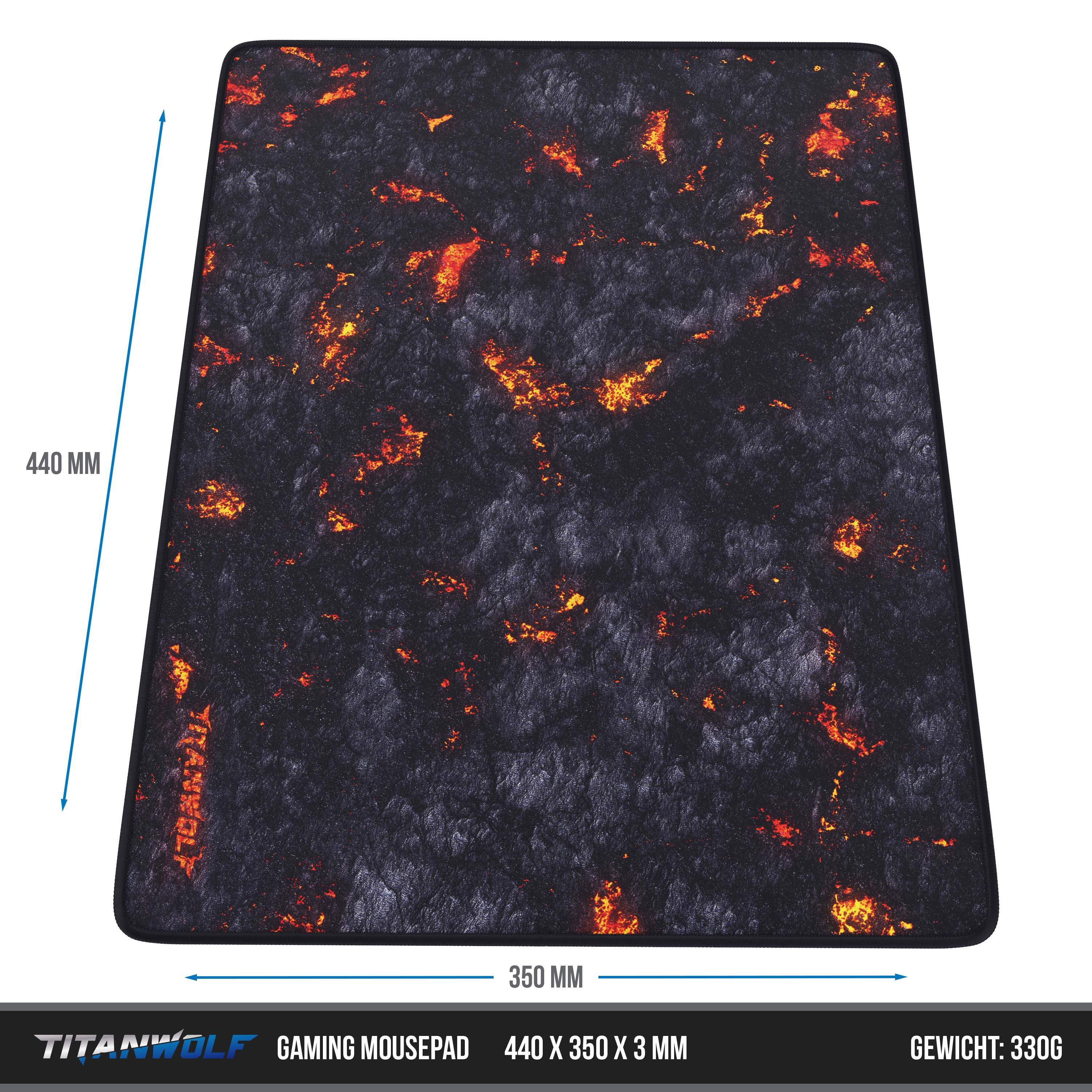Titanwolf Gaming Mauspad XL, 440 x 350mm Mousepad mit Stoffoberfläche, Gummierte Rückseite, Lavamotiv
