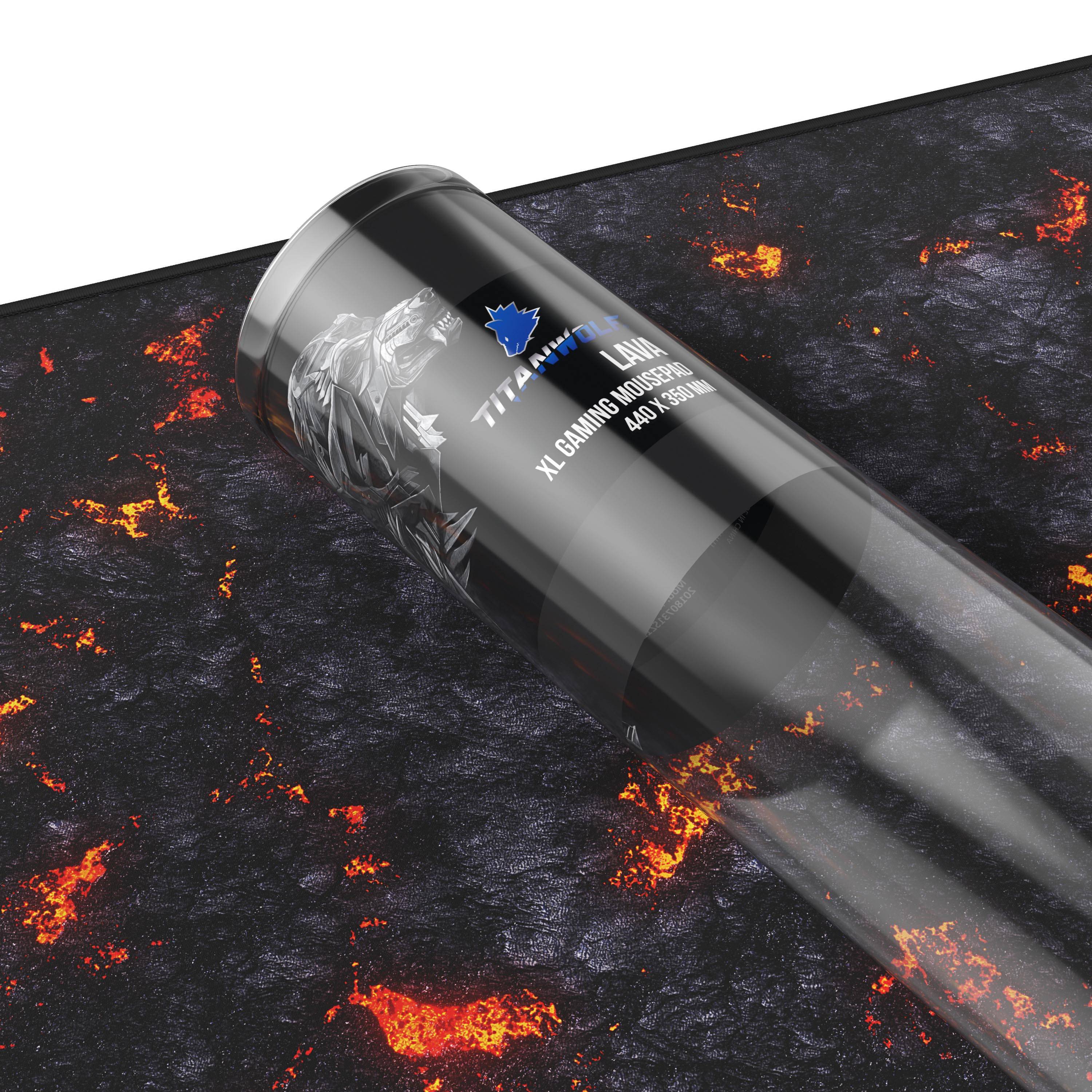 Titanwolf Gaming Mauspad XL, 440 x 350mm Mousepad mit Stoffoberfläche, Gummierte Rückseite, Lavamotiv