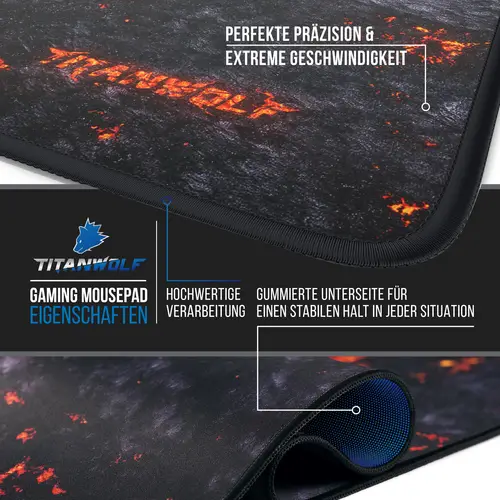Titanwolf Gaming Mauspad XL, 440 x 350mm Mousepad mit Stoffoberfläche, Gummierte Rückseite, Lavamotiv Titanwolf Gaming Mauspad XL, 440 x 350mm Mousepad mit Stoffoberfläche, Gummierte Rückseite, Lavamotiv