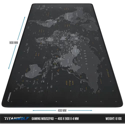 Titanwolf Gaming Mauspad XXL, glattes Stoffgewebe, Speed Mousepad 900 x 400mm große Fläche, Globus Titanwolf Gaming Mauspad XXL, glattes Stoffgewebe, Speed Mousepad 900 x 400mm große Fläche, Globus