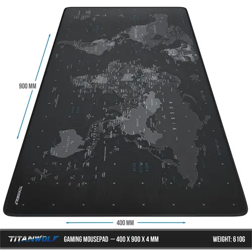 Titanwolf Gaming Mauspad XXL, glattes Stoffgewebe, Speed Mousepad, 900 x 400mm große Fläche, Globus Titanwolf Gaming Mauspad XXL, glattes Stoffgewebe, Speed Mousepad, 900 x 400mm große Fläche, Globus