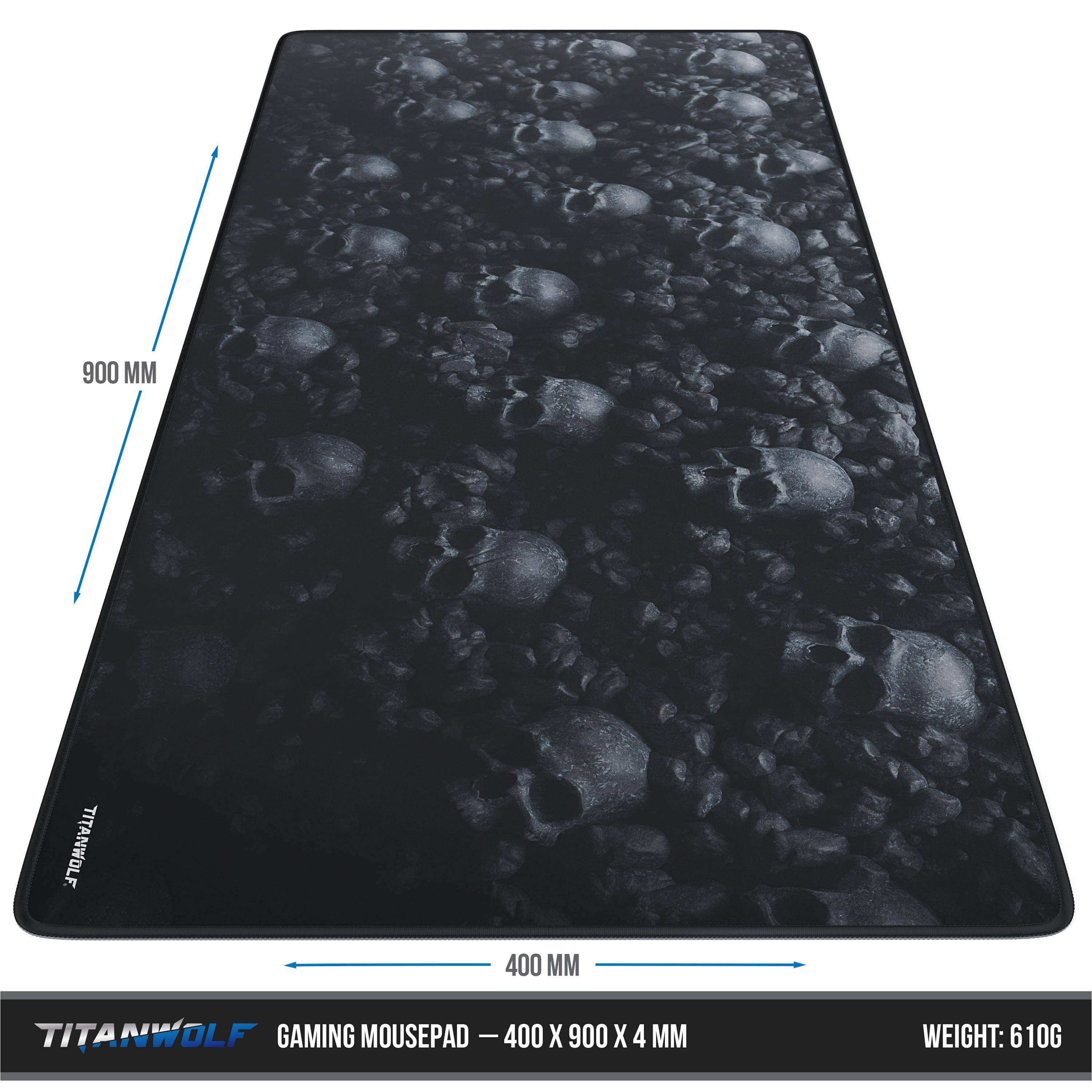 Titanwolf Gaming Mauspad XXL, glattes Stoffgewebe, Speed Mousepad 900 x 400mm große Fläche, Skulls