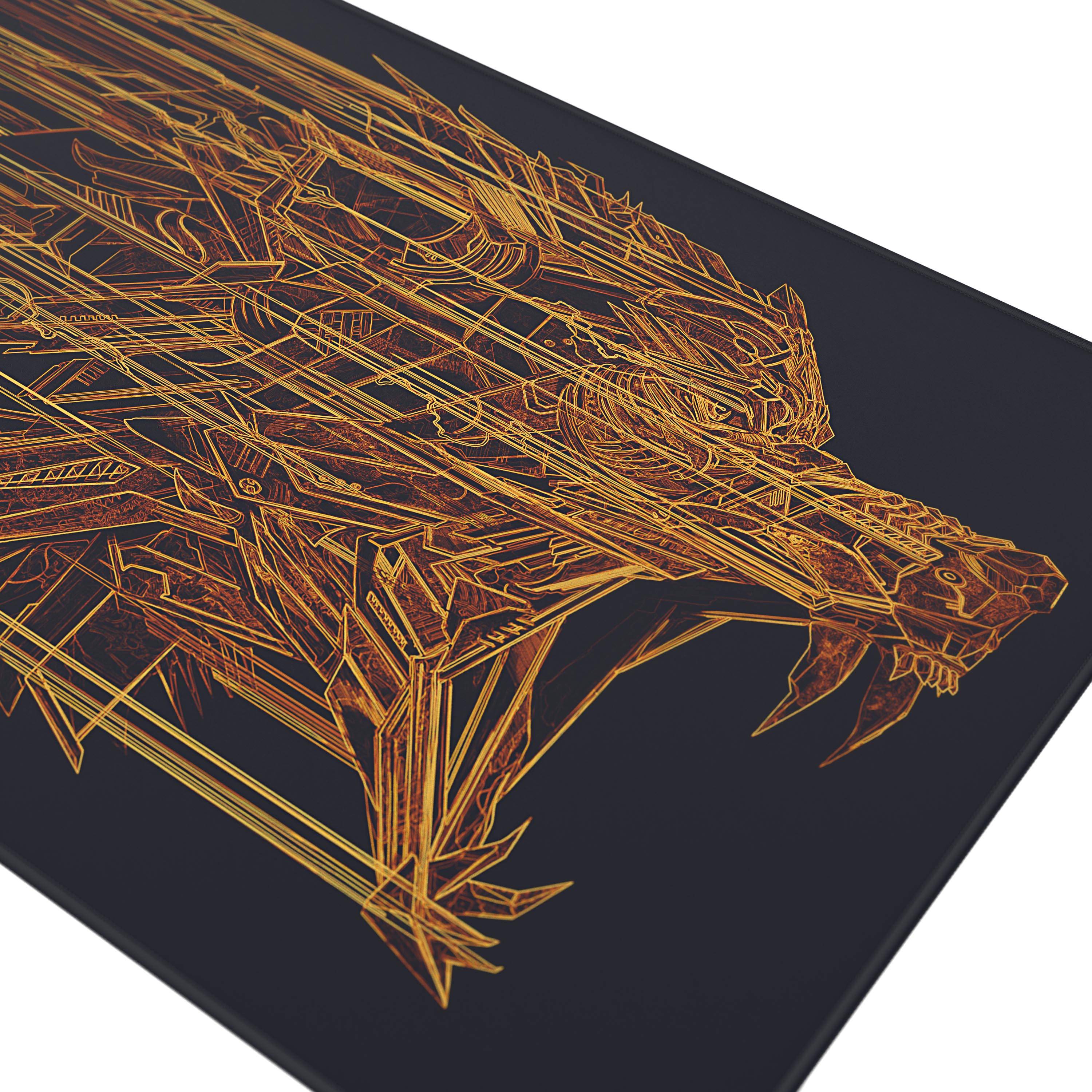 Titanwolf Gaming Mauspad XXL, glattes Stoffgewebe, Speed Mousepad 900 x 400mm große Fläche, Wolfsmotiv orange