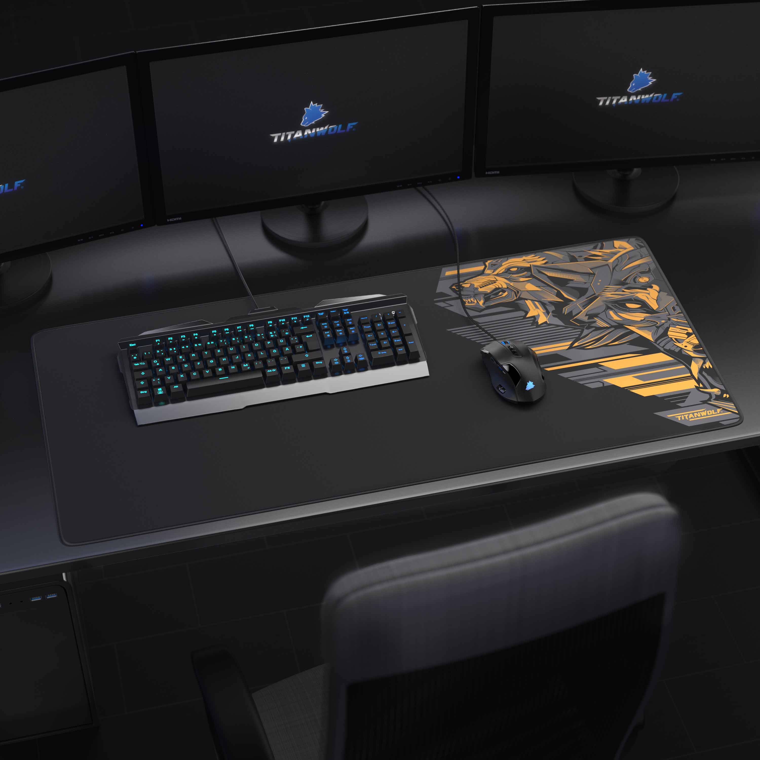 Titanwolf Gaming Mauspad XXL, glattes Stoffgewebe, Speed Mousepad 900 x 400mm große Fläche, Vector Gelb