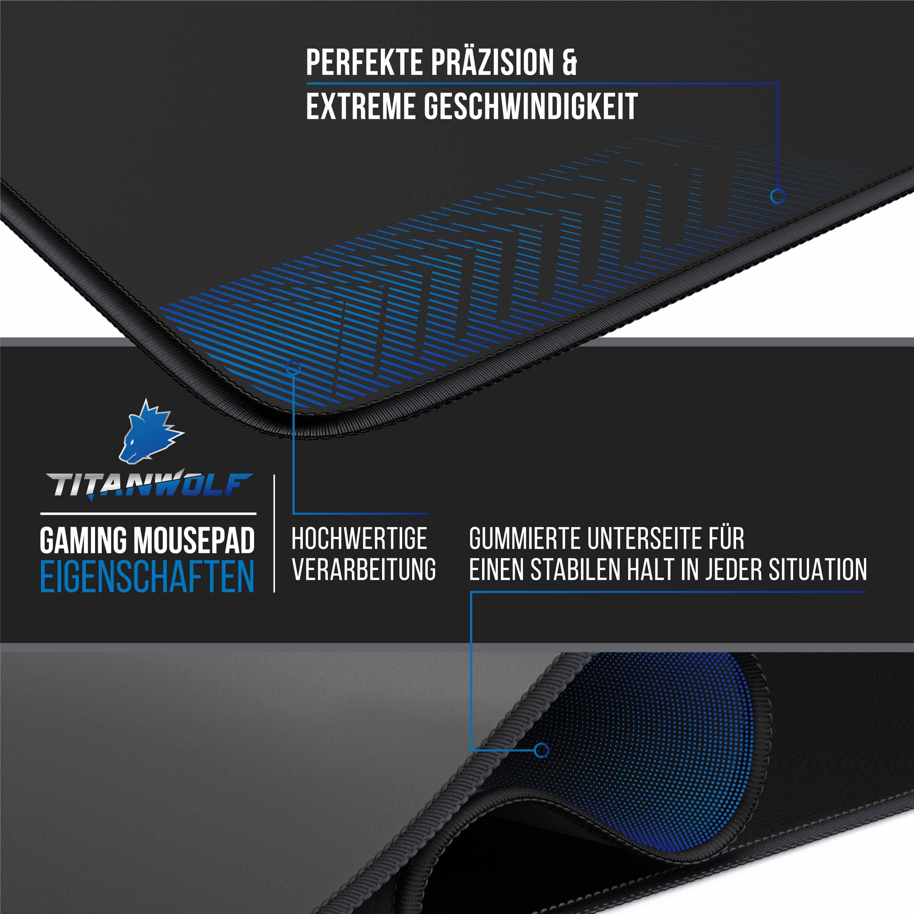 Titanwolf Gaming Mauspad XXL, glattes Stoffgewebe, Speed Mousepad 900 x 400mm große Fläche, Vector Blau
