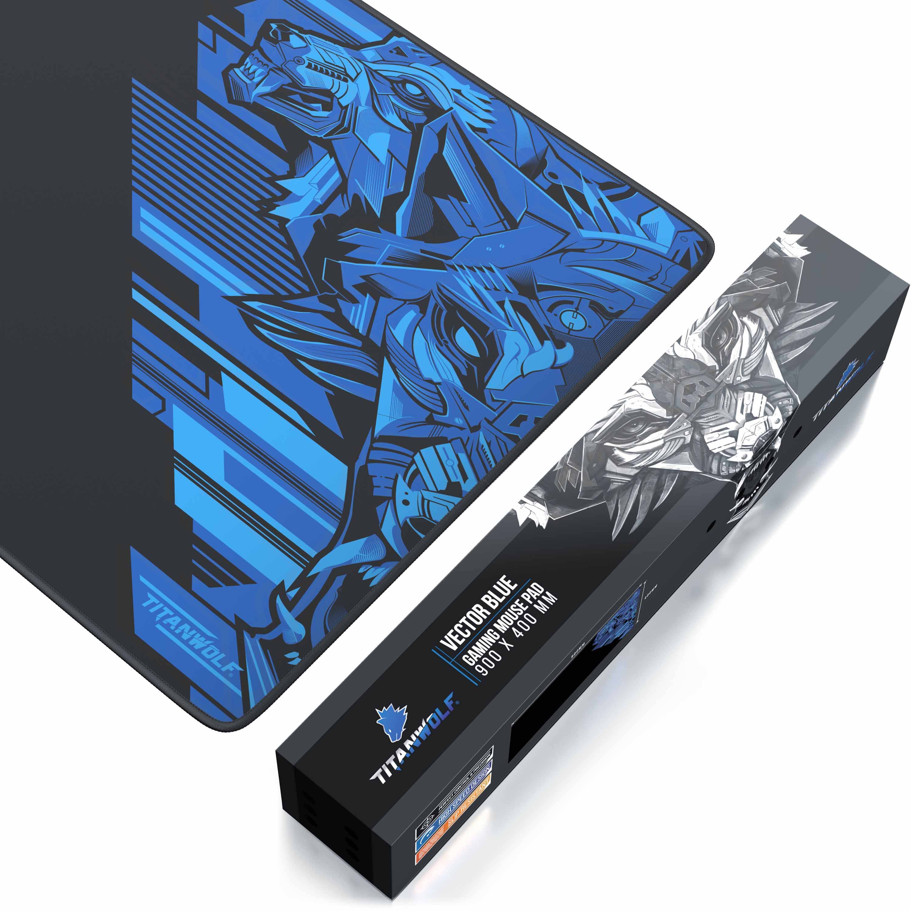 Titanwolf Gaming Mauspad XXL, glattes Stoffgewebe, Speed Mousepad 900 x 400mm große Fläche, Vector Blau