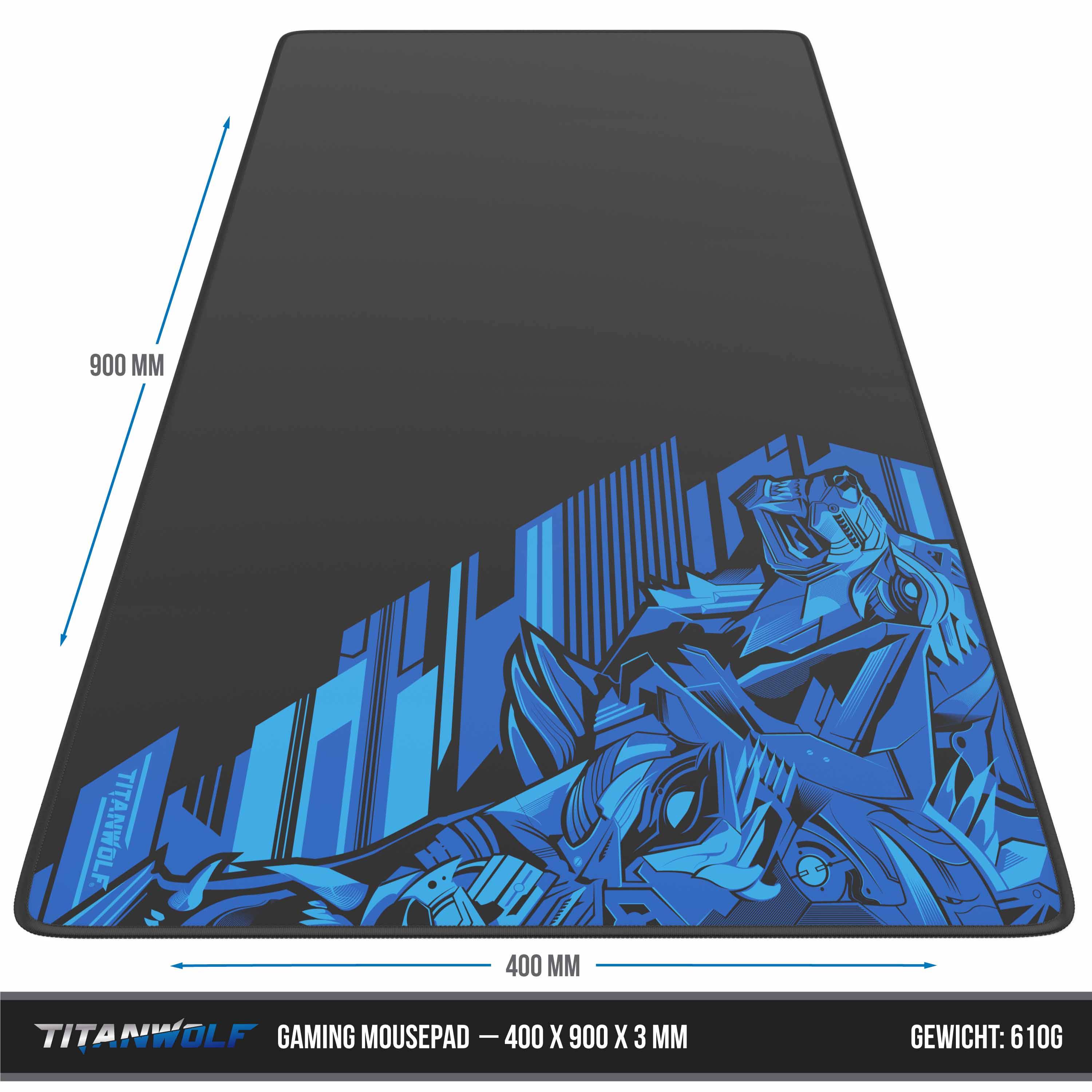 Titanwolf Gaming Mauspad XXL, glattes Stoffgewebe, Speed Mousepad 900 x 400mm große Fläche, Vector Blau