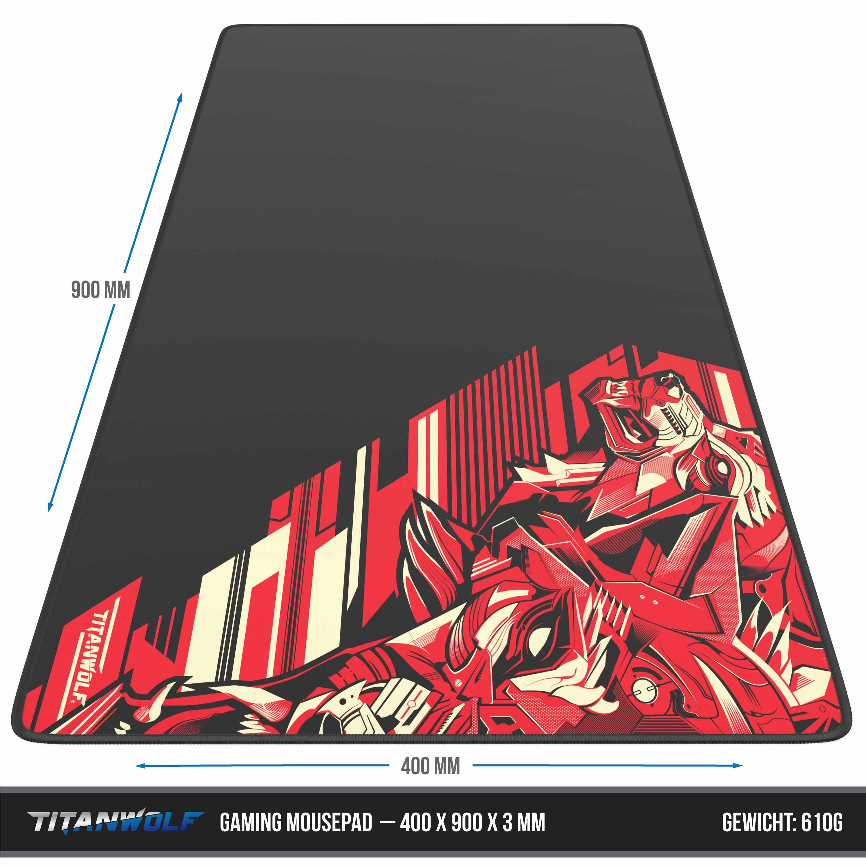 Titanwolf Gaming Mauspad XXL, glattes Stoffgewebe, Speed Mousepad 900 x 400mm große Fläche, Vector Rot