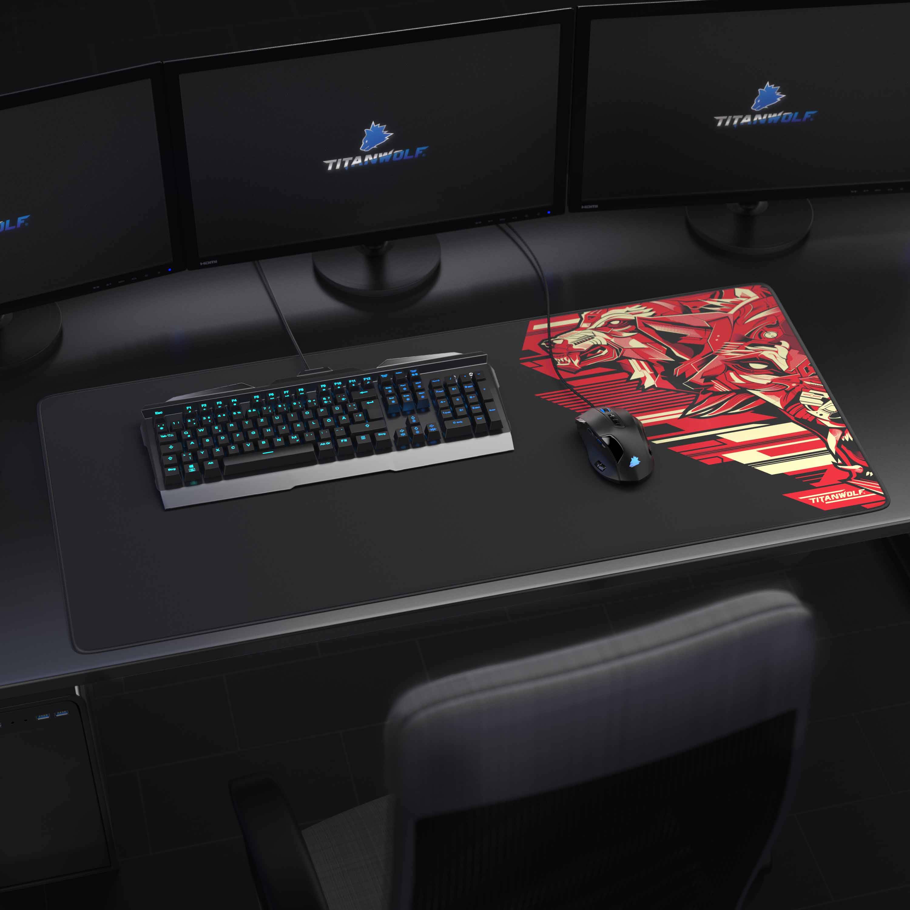 Titanwolf Gaming Mauspad XXL, glattes Stoffgewebe, Speed Mousepad 900 x 400mm große Fläche, Vector Rot