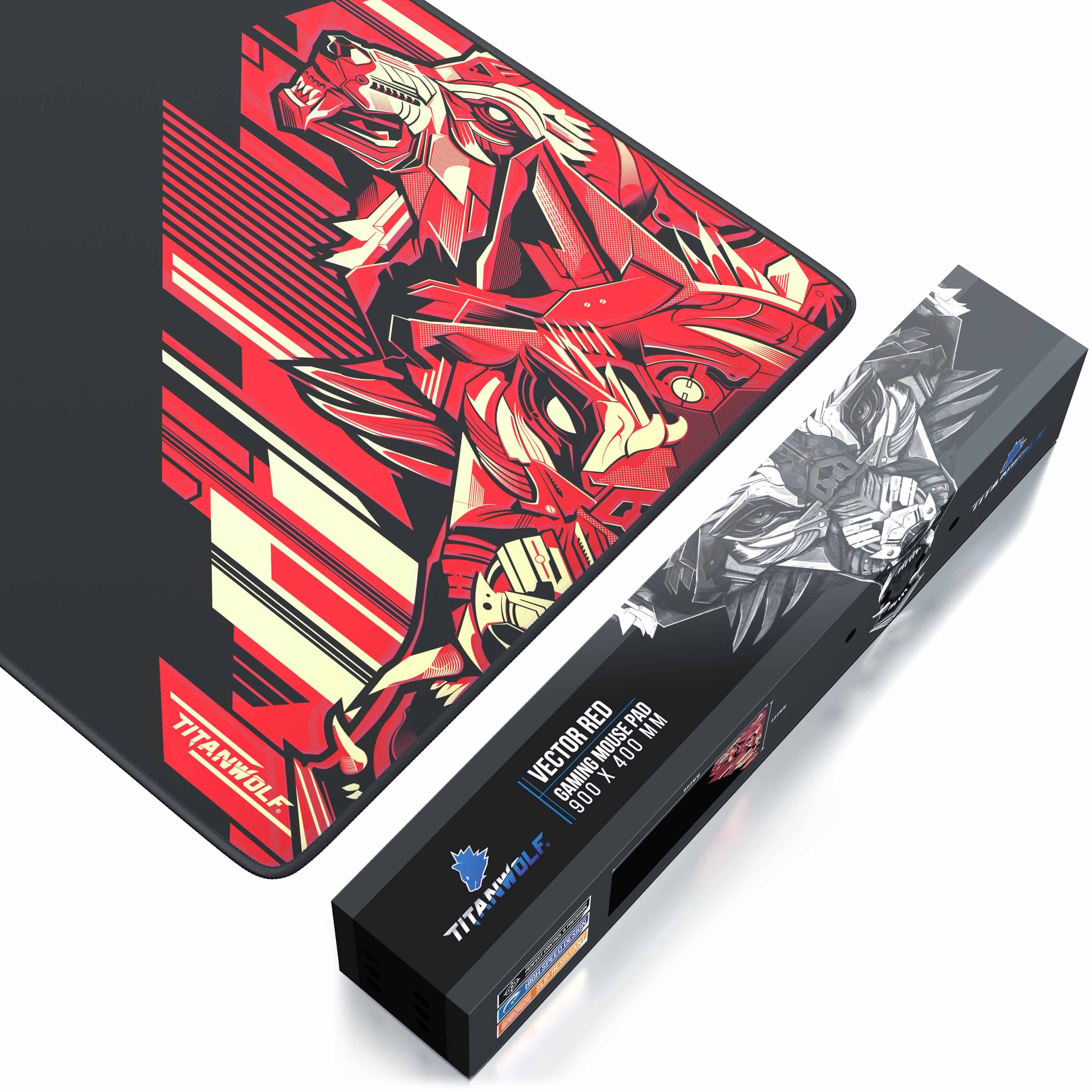 Titanwolf Gaming Mauspad XXL, glattes Stoffgewebe, Speed Mousepad 900 x 400mm große Fläche, Vector Rot