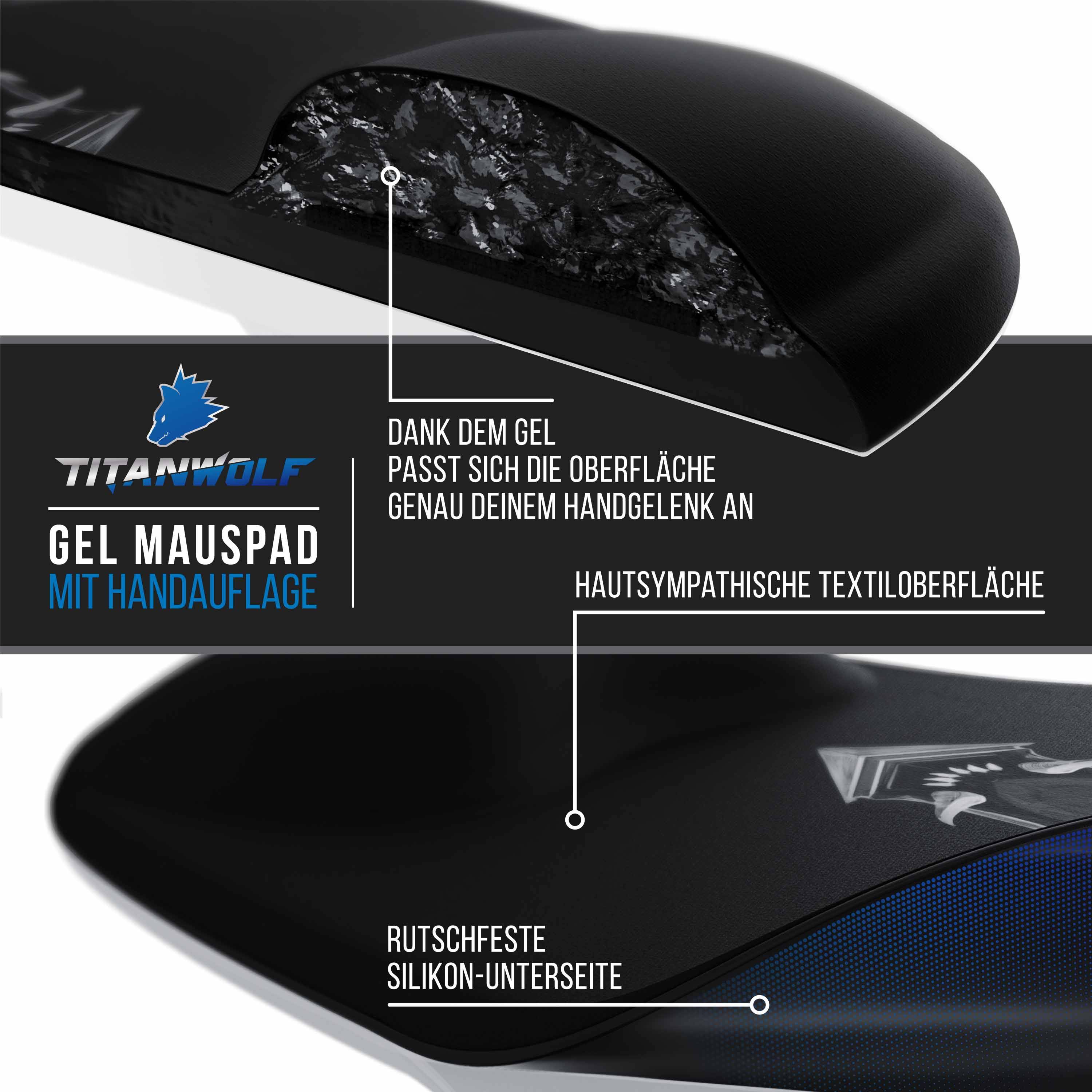 Titanwolf Gaming Mauspad, Gel Office Mousepad, Handgelenkauflage / Handgelenkpolster