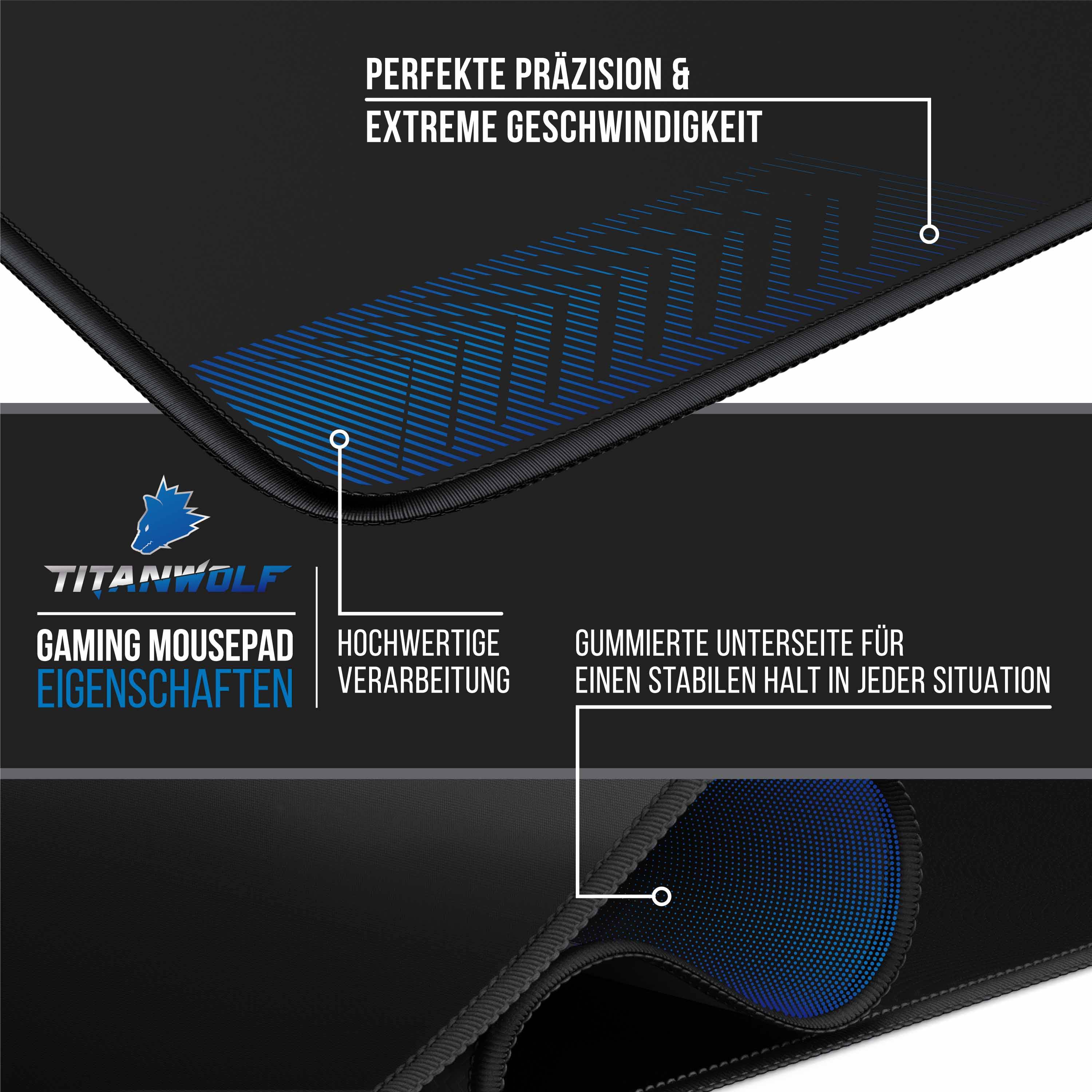 Titanwolf XXL Speed Gaming Mauspad aus Mircofaser Mousepad 900 x 600 mm / Schreibtischunterlage