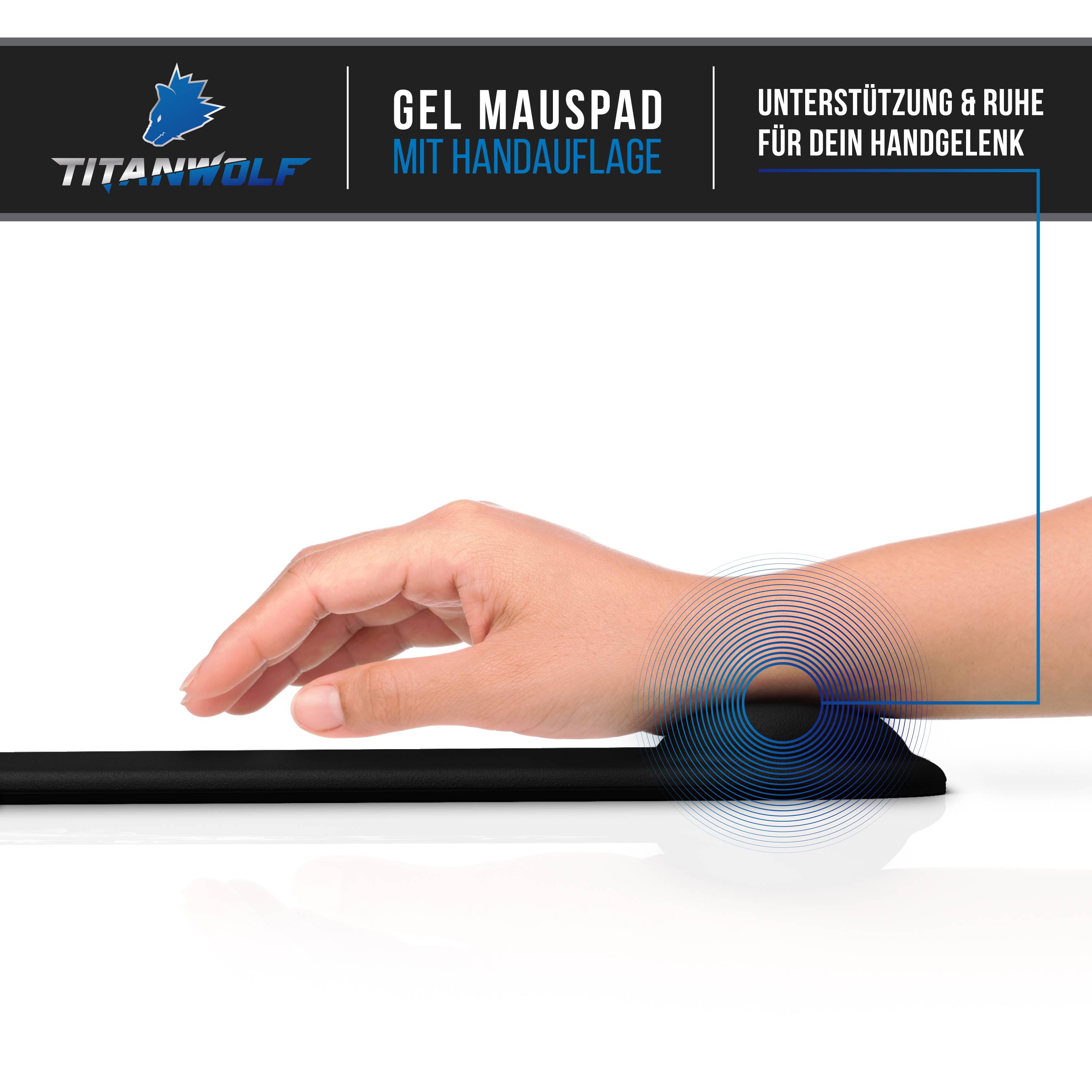 Titanwolf Gel Mauspad mit Handgelenkpolster Office Mousepad mit Handgelenkauflage