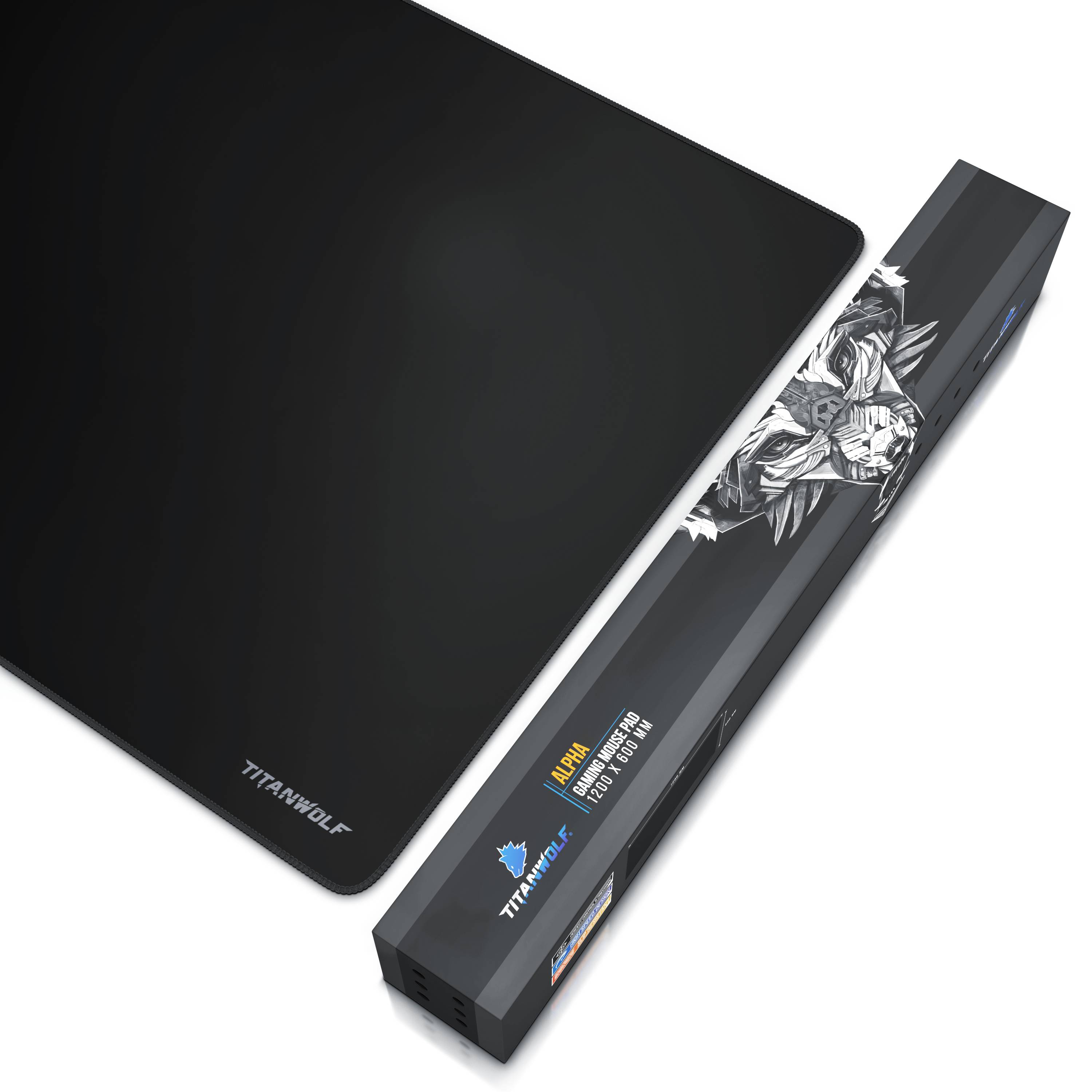 Titanwolf Gaming Mauspad, XXXL Speed Mousepad 1200 x 600 mm, Geschwindigkeit & Präzision, Schriftzug Alpha