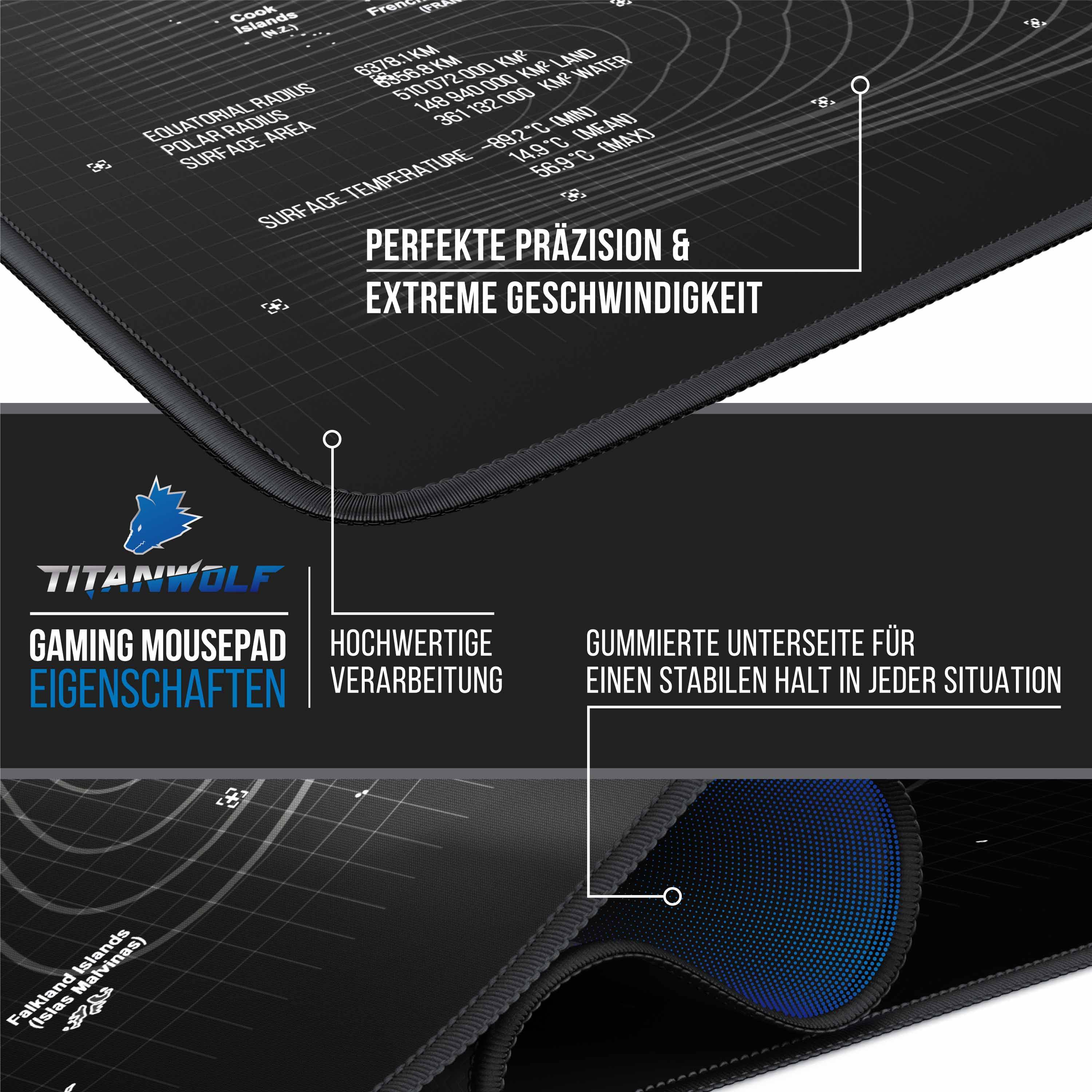 Titanwolf Gaming Mauspad, XXXL Speed Mousepad 1200 x 600 mm, Geschwindigkeit & Präzision, Wolf Global
