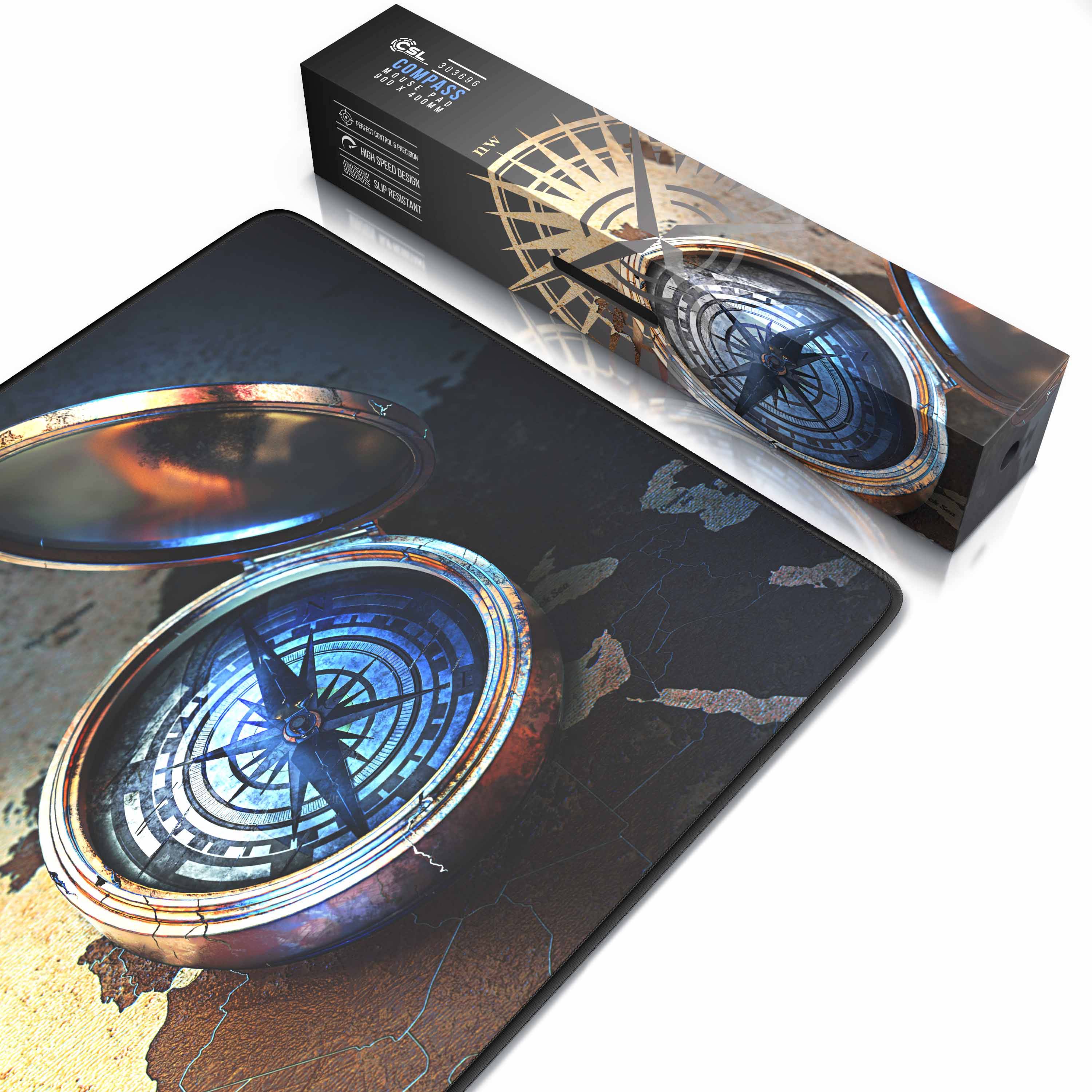 CSL Gaming Mauspad, XXL Schreibtischunterlage 900 x 400mm, Präzision & Geschwindigkeit, Compass