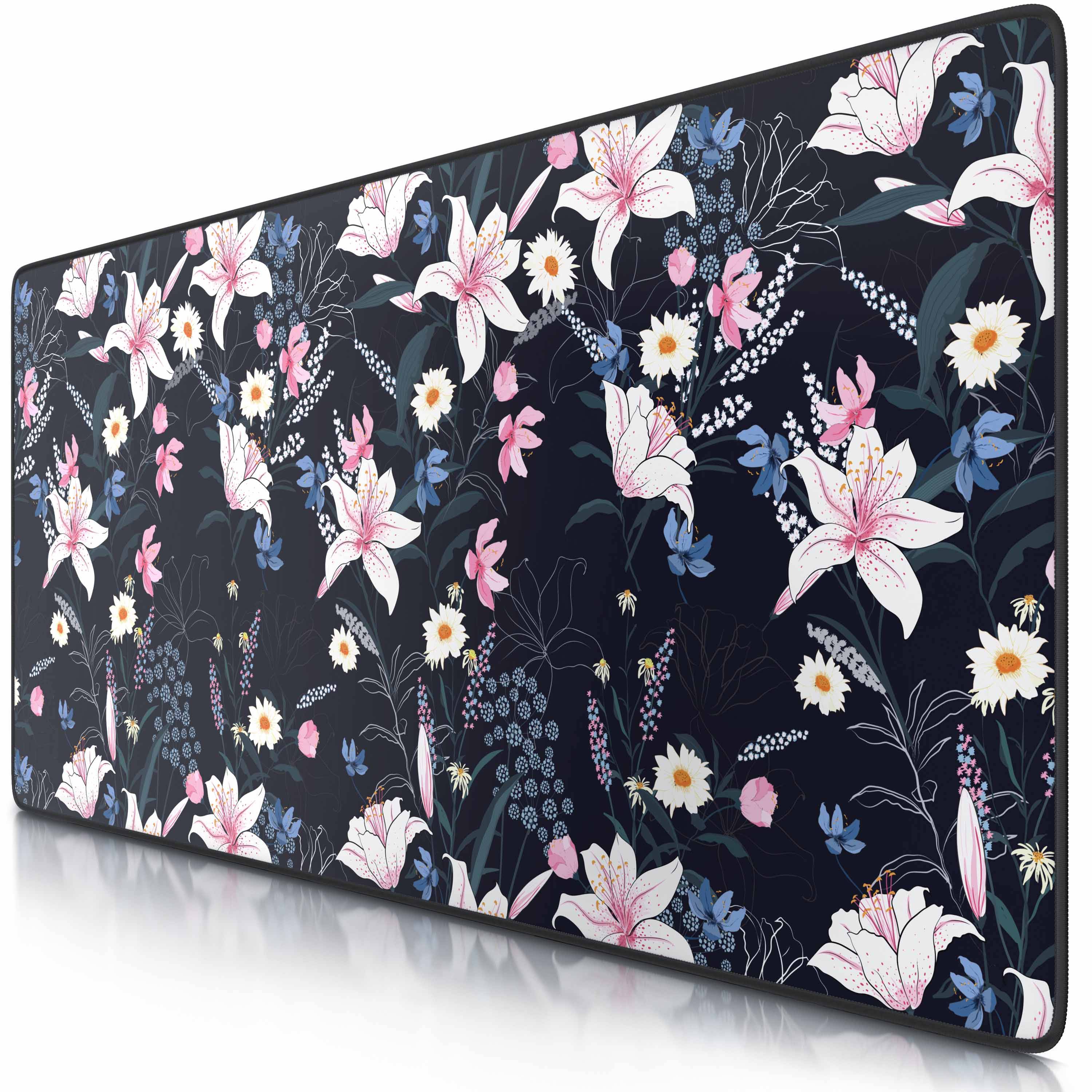CSL Gaming Mauspad, XXL Schreibtischunterlage 900 x 400mm mit gewebter Microfastertextur, Flowers