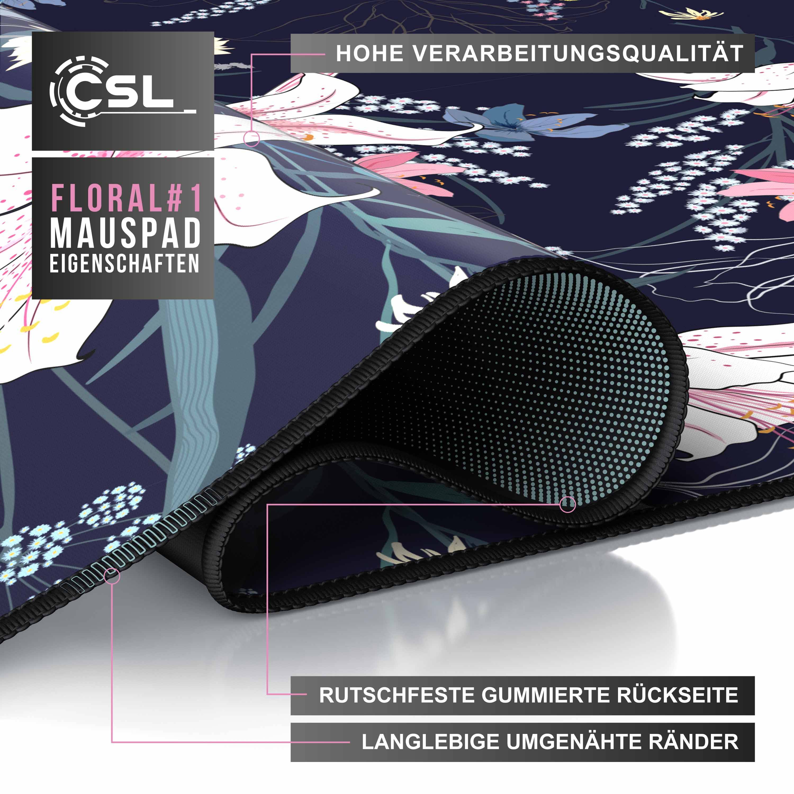 CSL Gaming Mauspad, XXL Schreibtischunterlage 900 x 400mm mit gewebter Microfastertextur, Flowers