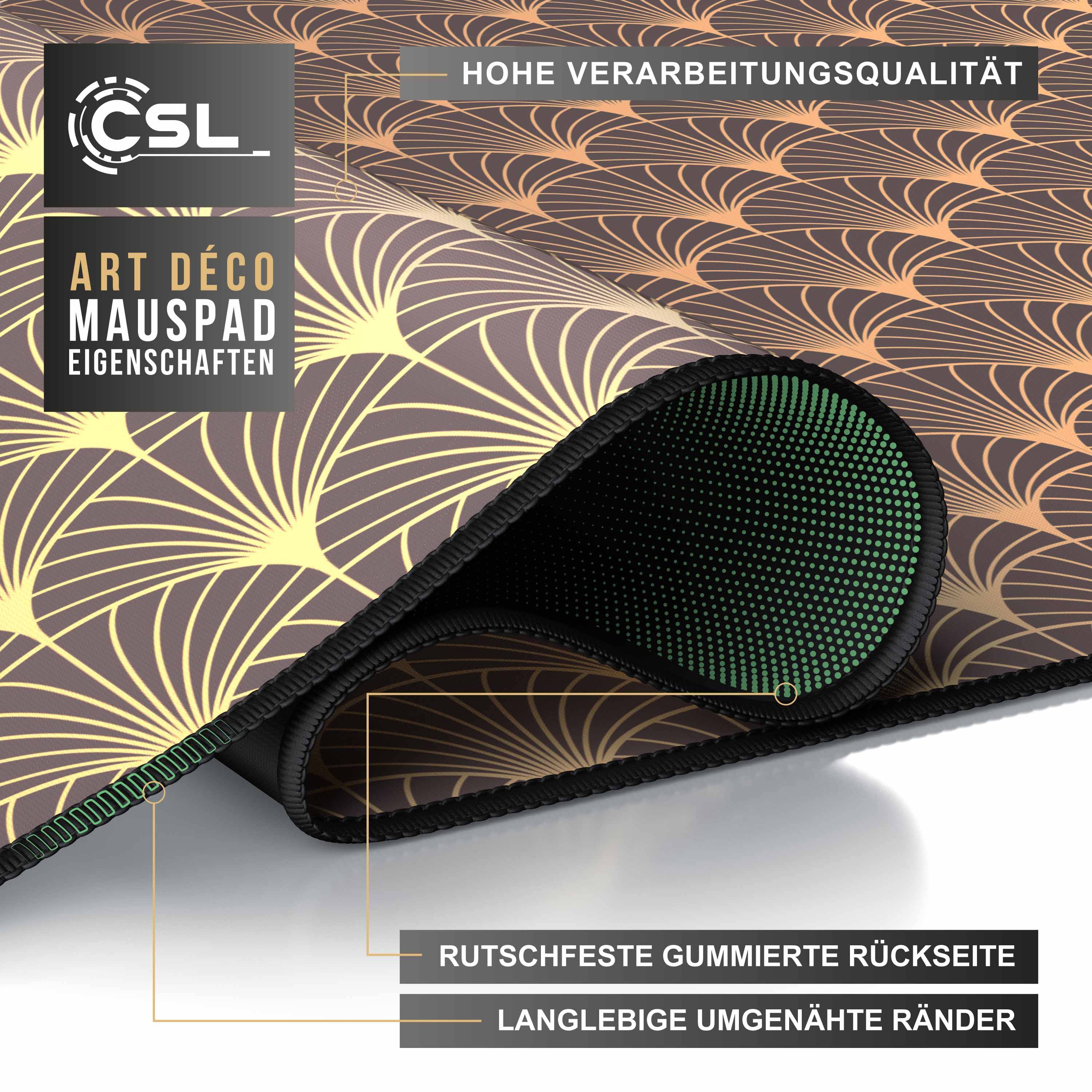 CSL Gaming Mauspad, XXL Schreibtischunterlage 900 x 400mm mit gewebter Microfastertextur, Art Deco