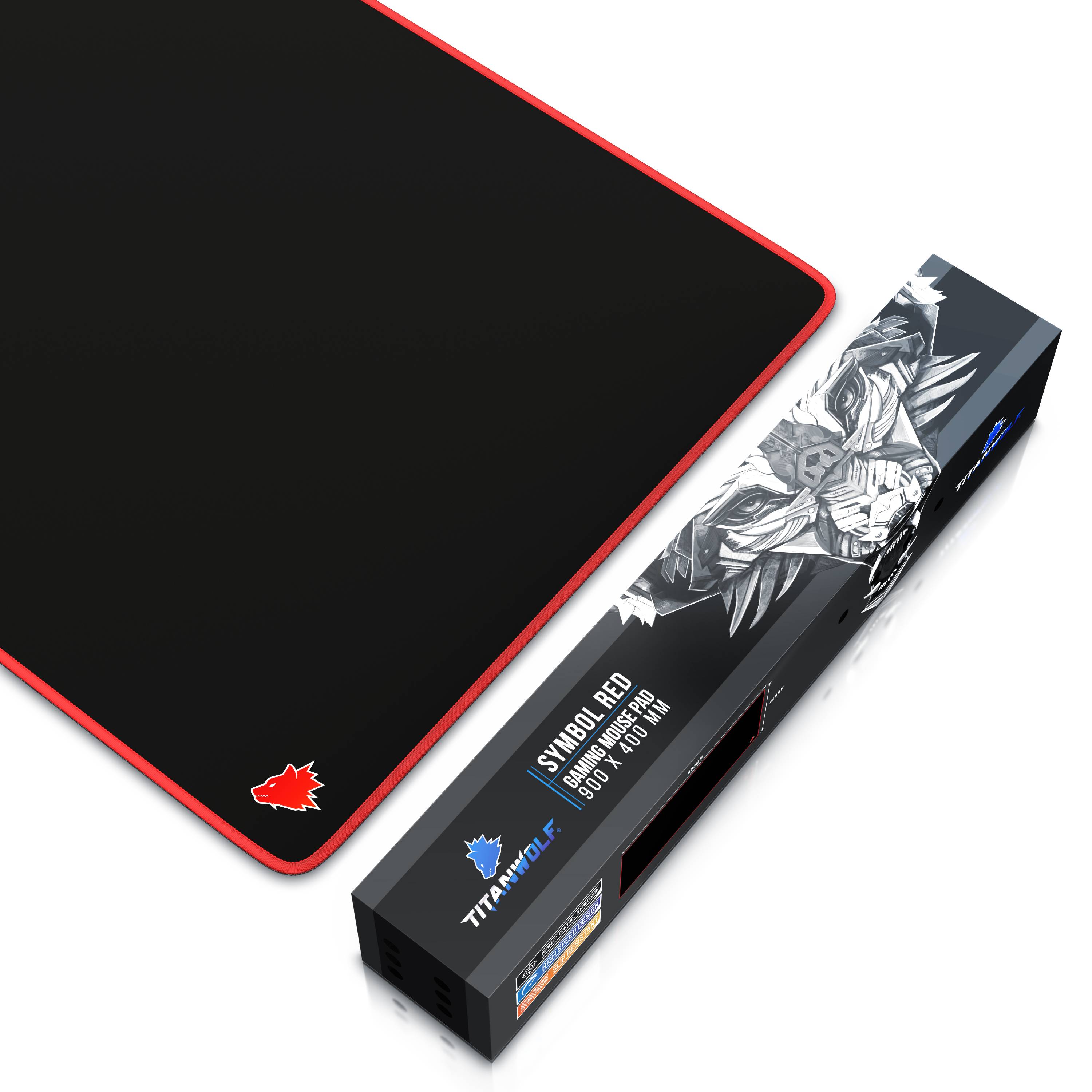 Titanwolf Gaming Mauspad, XXL Speed Gaming Mousepad / Extragroße Fläche von 900 x 400mm, Kopf rot