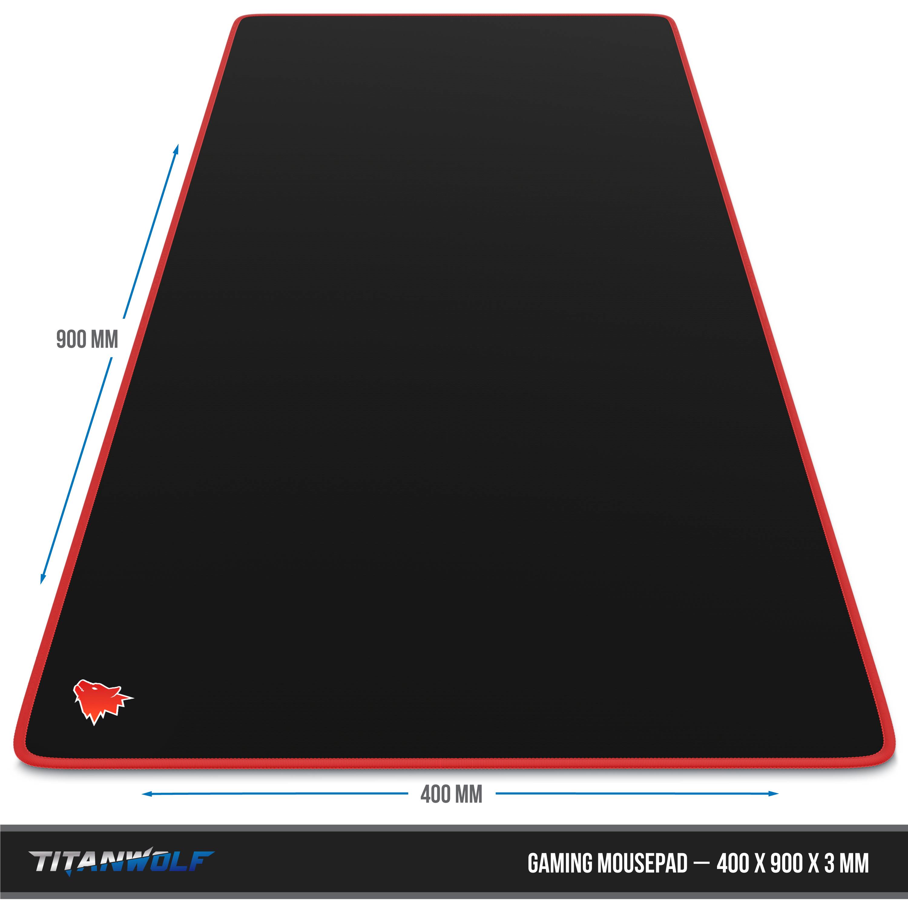 Titanwolf Gaming Mauspad, XXL Speed Gaming Mousepad / Extragroße Fläche von 900 x 400mm, Kopf rot