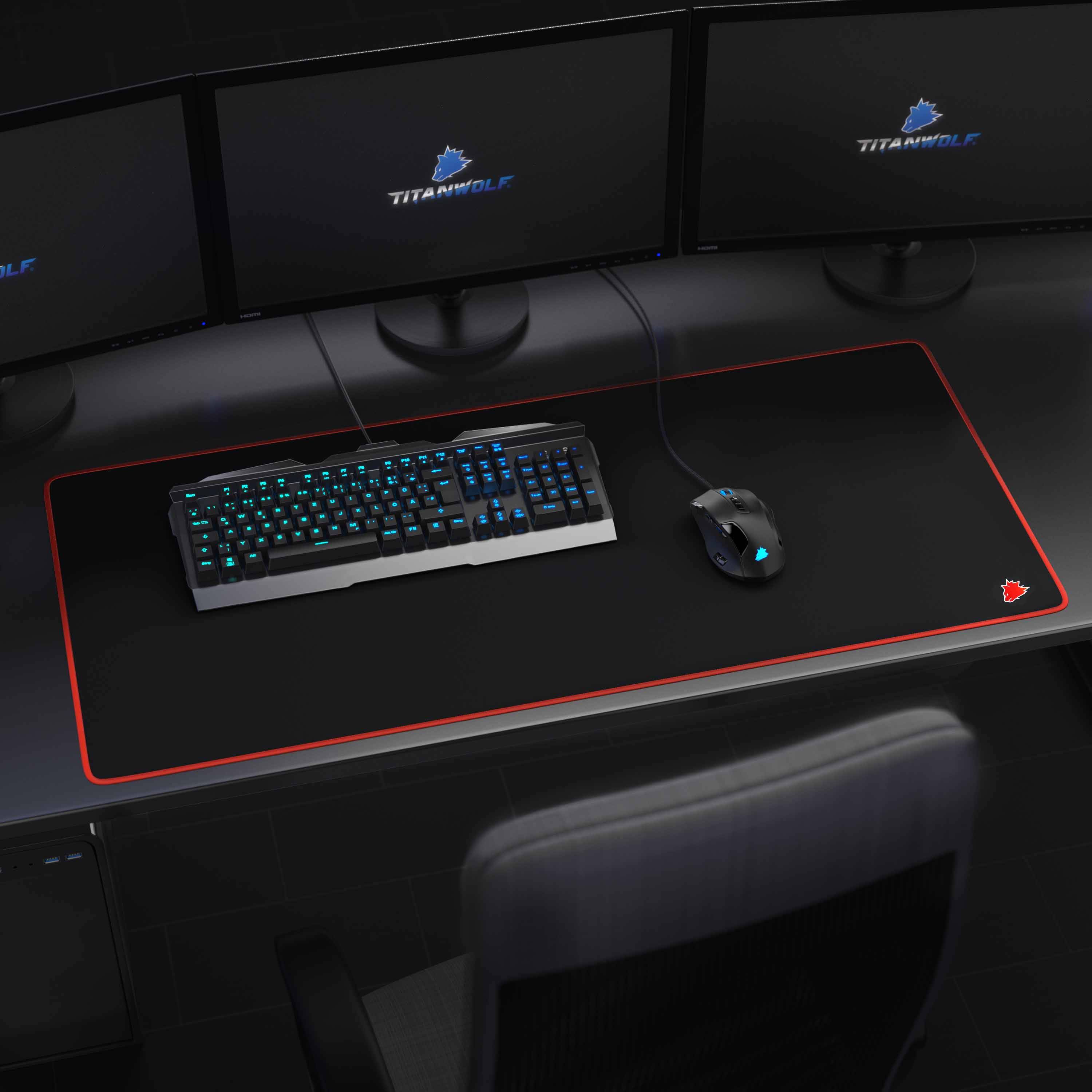 Titanwolf Gaming Mauspad, XXL Speed Gaming Mousepad / Extragroße Fläche von 900 x 400mm, Kopf rot