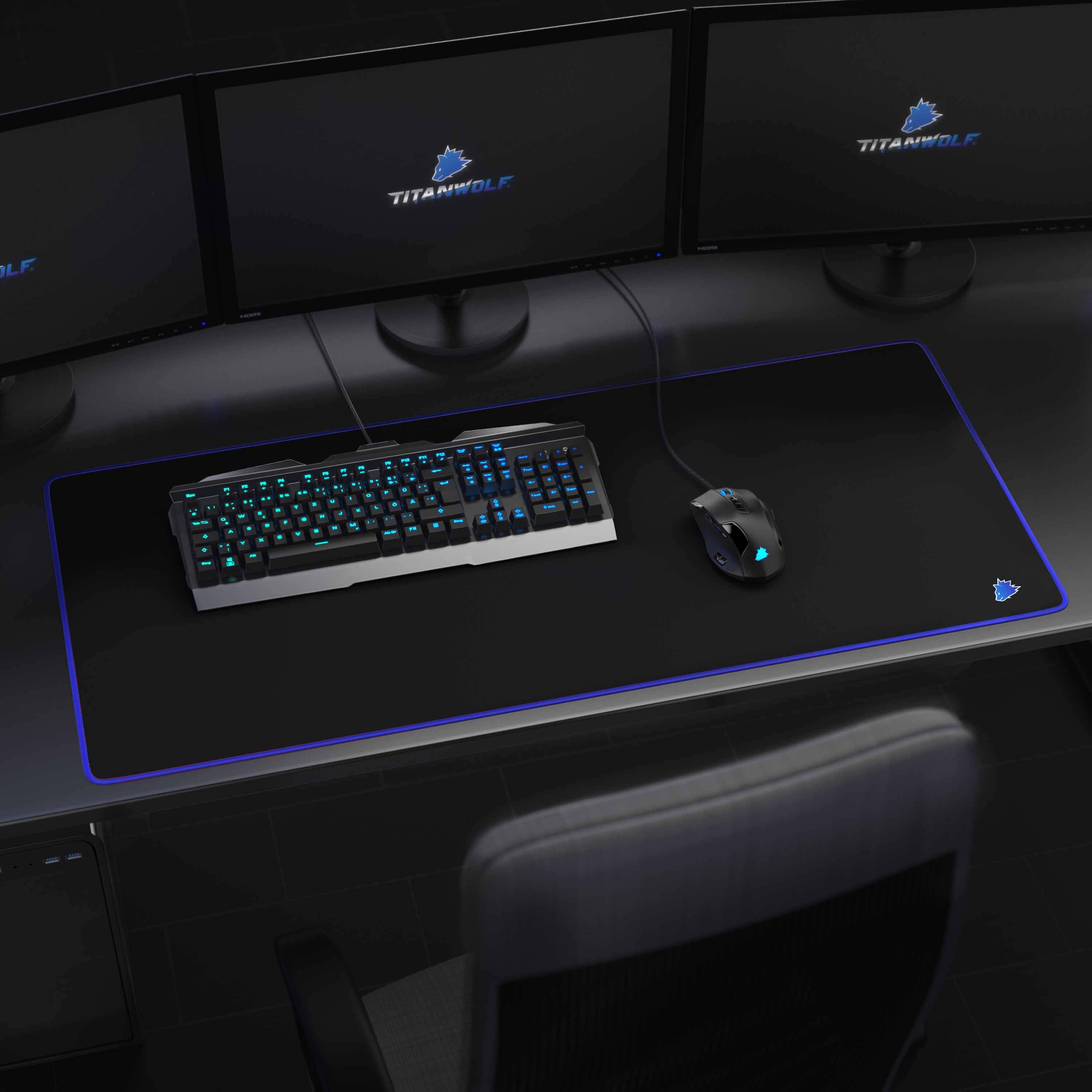 Titanwolf Gaming Mauspad, XXL Speed Gaming Mousepad / Extragroße Fläche von 900 x 400mm, Kopf blau