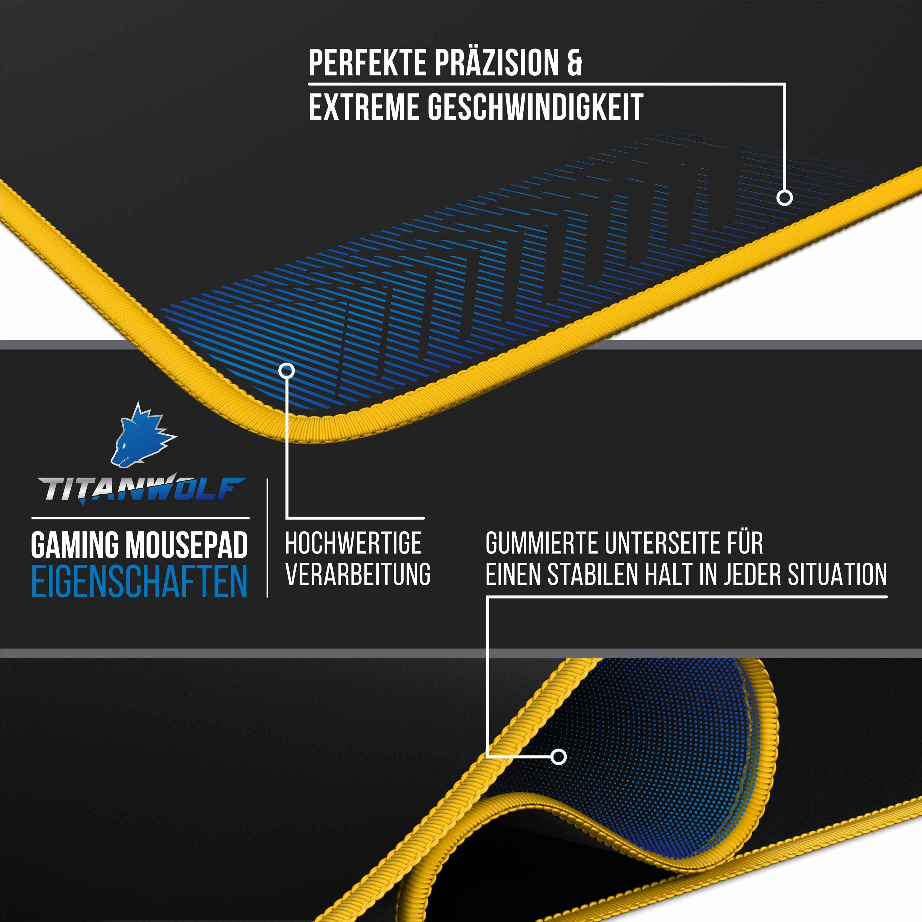 Titanwolf Gaming Mauspad, XXL Speed Gaming Mousepad / Extragroße Fläche von 900 x 400mm, Kopf gelb