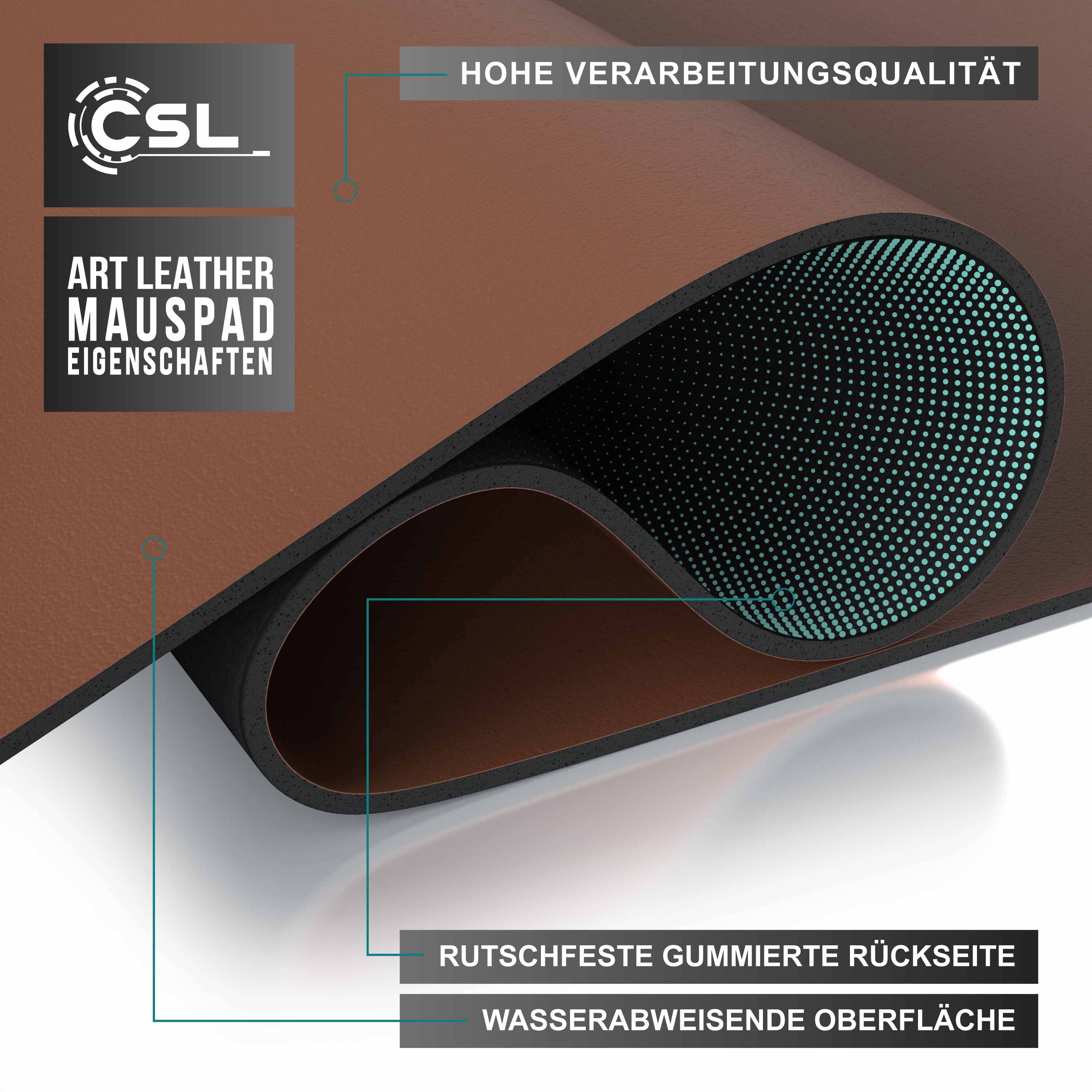 CSL Mauspad Schreibtischunterlage XXL Format Elegante Leder Optik / 900 x 400 mm Mousepad