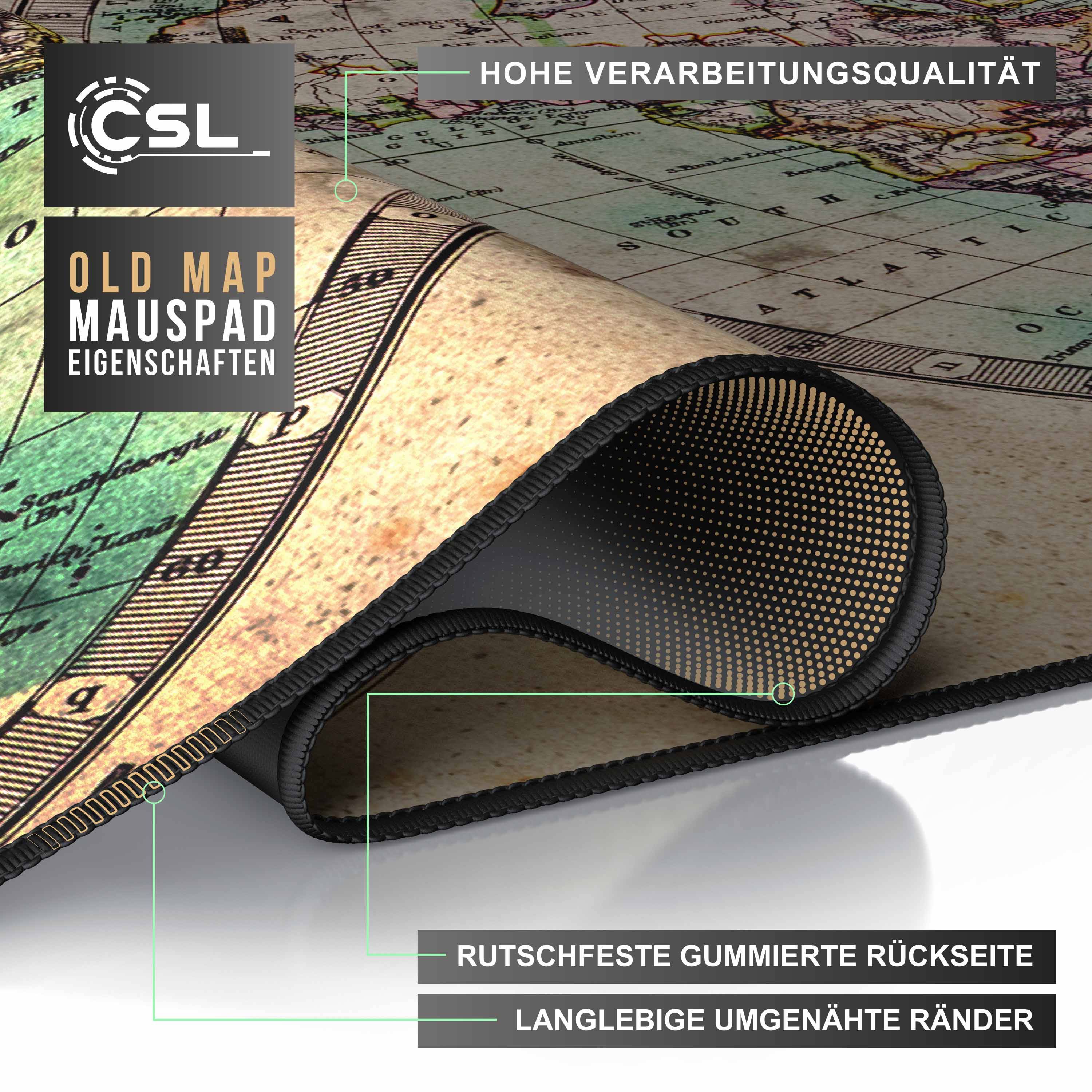 CSL Gaming Mauspad, XXL Schreibtischunterlage 900 x 400mm, Präzision & Geschwindigkeit, Old Map