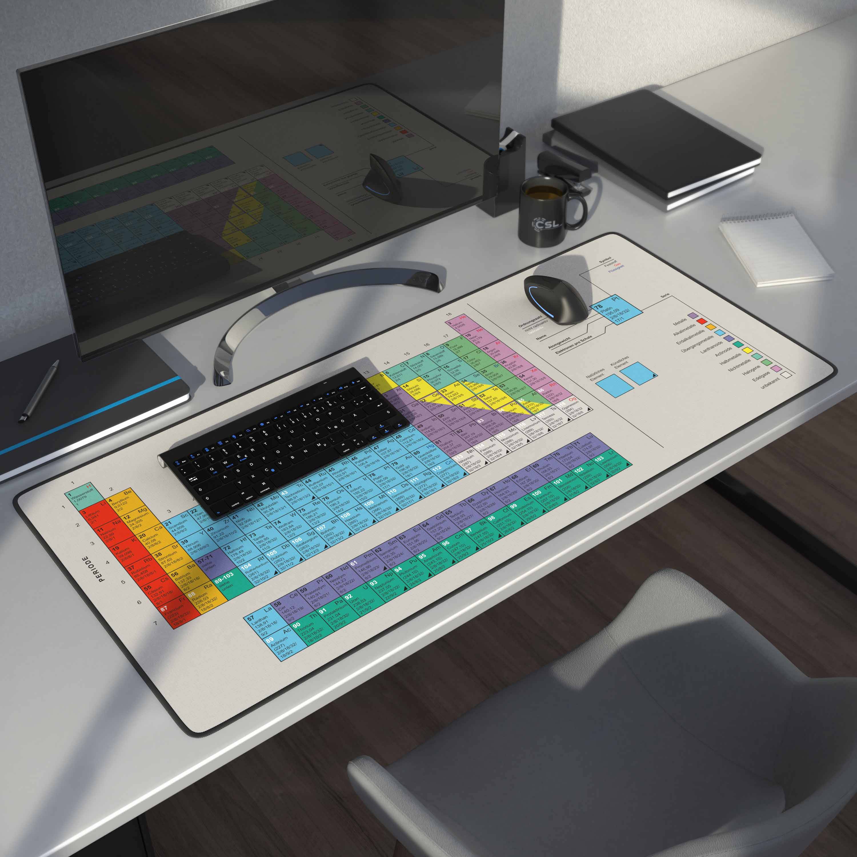CSL Gaming Mauspad, XXL Schreibtischunterlage 900 x 400mm, Präzision & Geschwindigkeit, Periodensystem