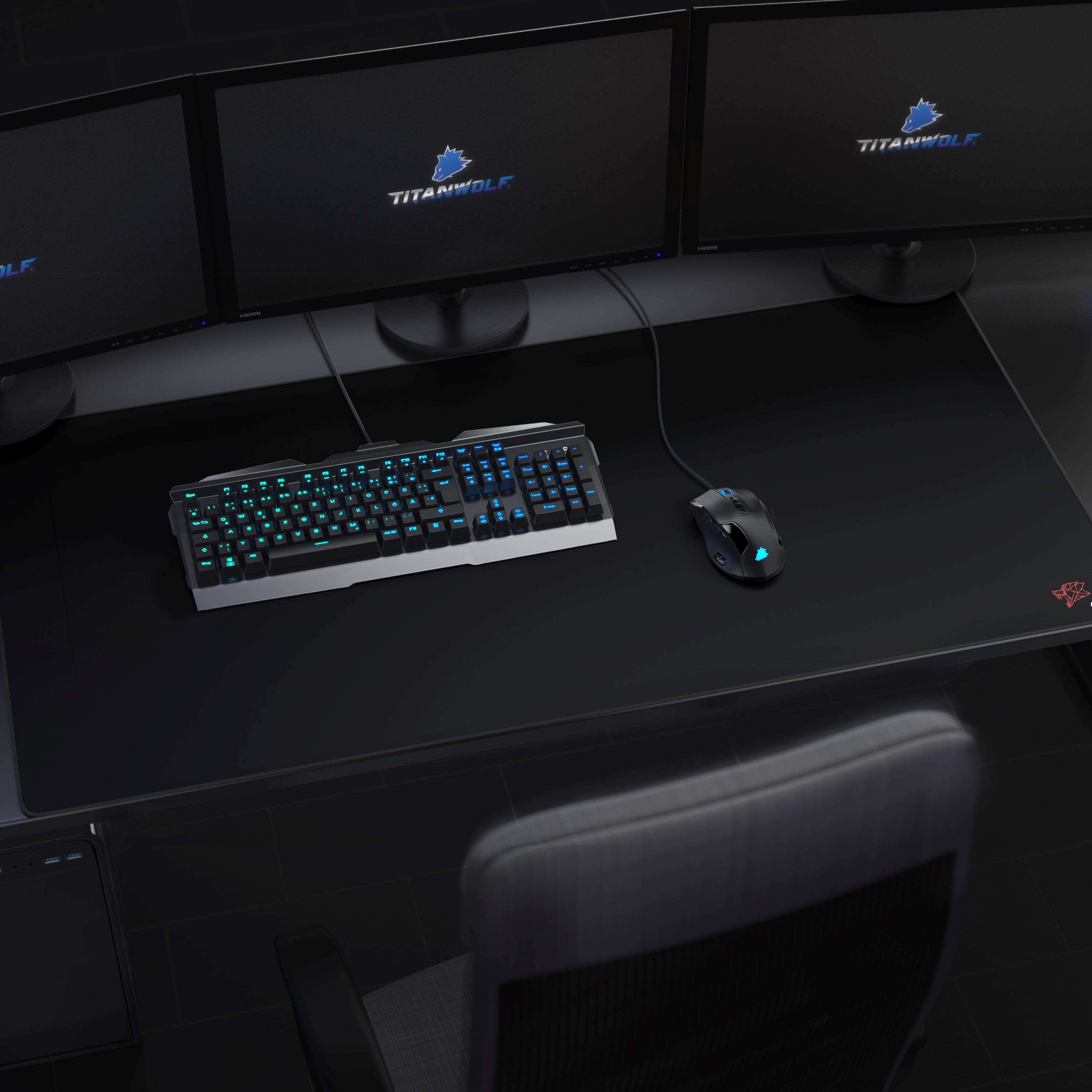 Titanwolf Gaming Mauspad, XXXL Speed Mousepad 1200 x 600 mm, Geschwindigkeit & Präzision, Logo rot